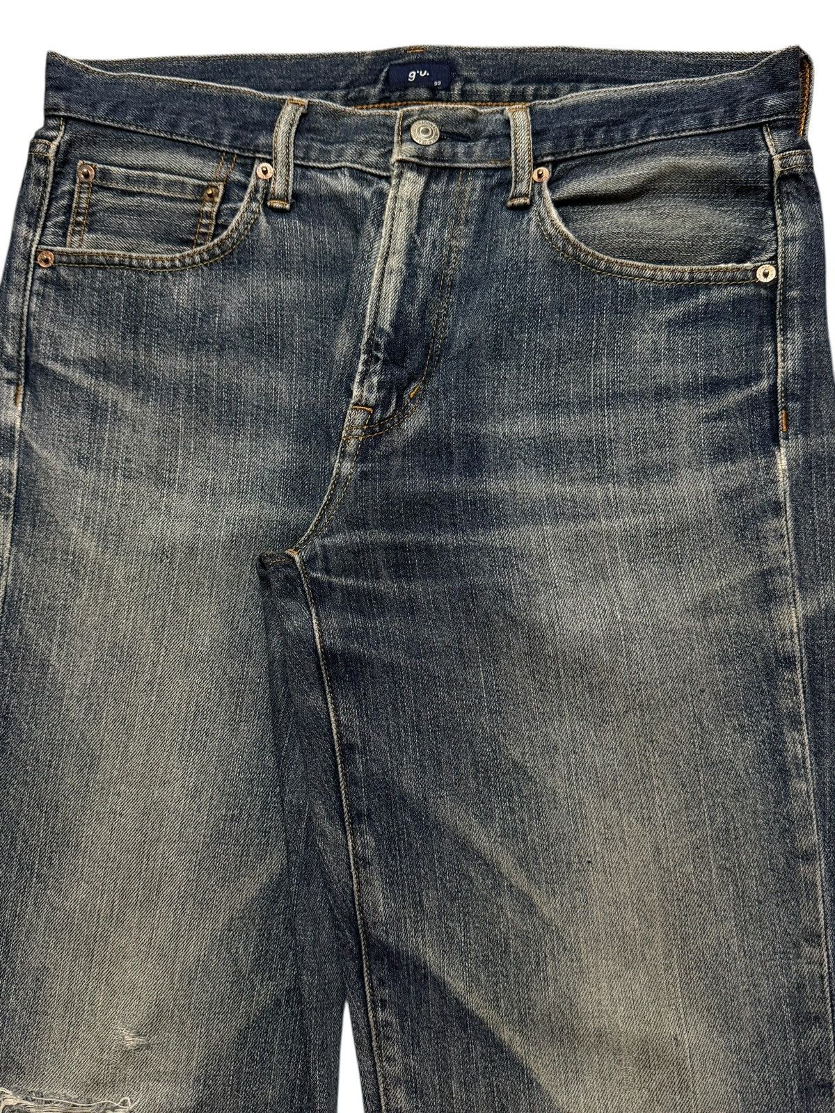 GU Vintage Y2K Japanese GU Faded Wash Distress Wide Leg Loose Size US 33 - 3 Thumbnail