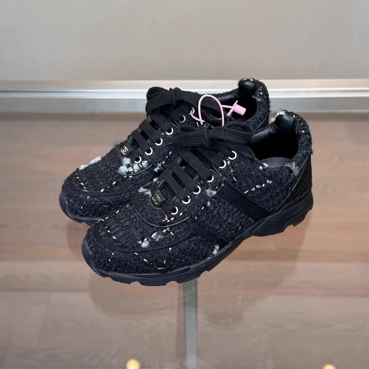 Chanel Chanel Black Woven Distressed Sneakers 38 Size US 7.5 / IT 37.5 - 1 Thumbnail