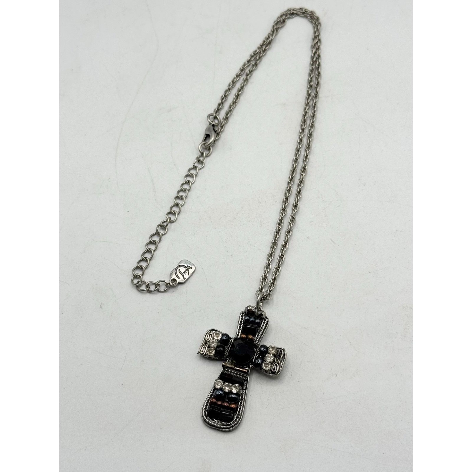Vintage Vintage black crystal rhinestone beaded cross pendant charm Size ONE SIZE - 3 Thumbnail