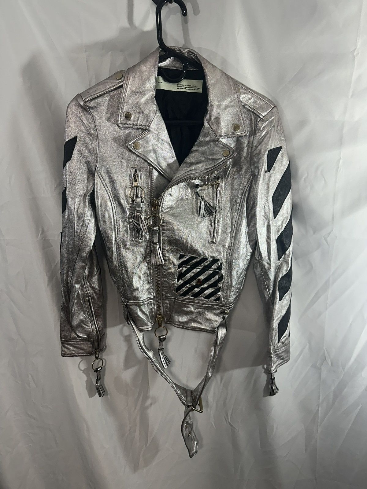Off-White OFF WHITE SILVER LEATHER JACKET Size US M / EU 48-50 / 2 - 1 Thumbnail