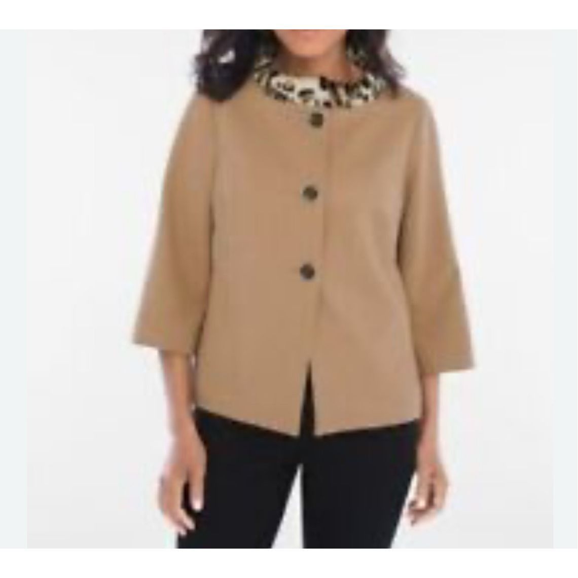 Chicos Chicos Jacket Tan Brown Faux Fur Collar Buttons 3/4 Sleeves Size L / US 10 / IT 46 - 1 Thumbnail