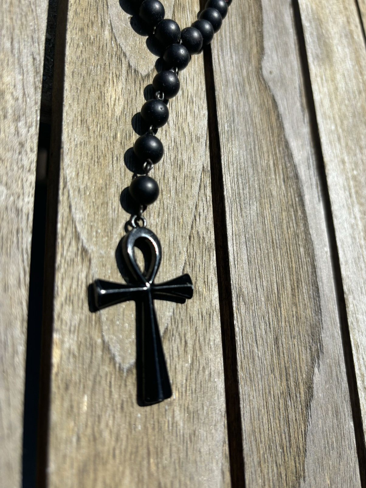 Vintage Black Rosary-like Cross Necklace Size ONE SIZE - 2 Thumbnail