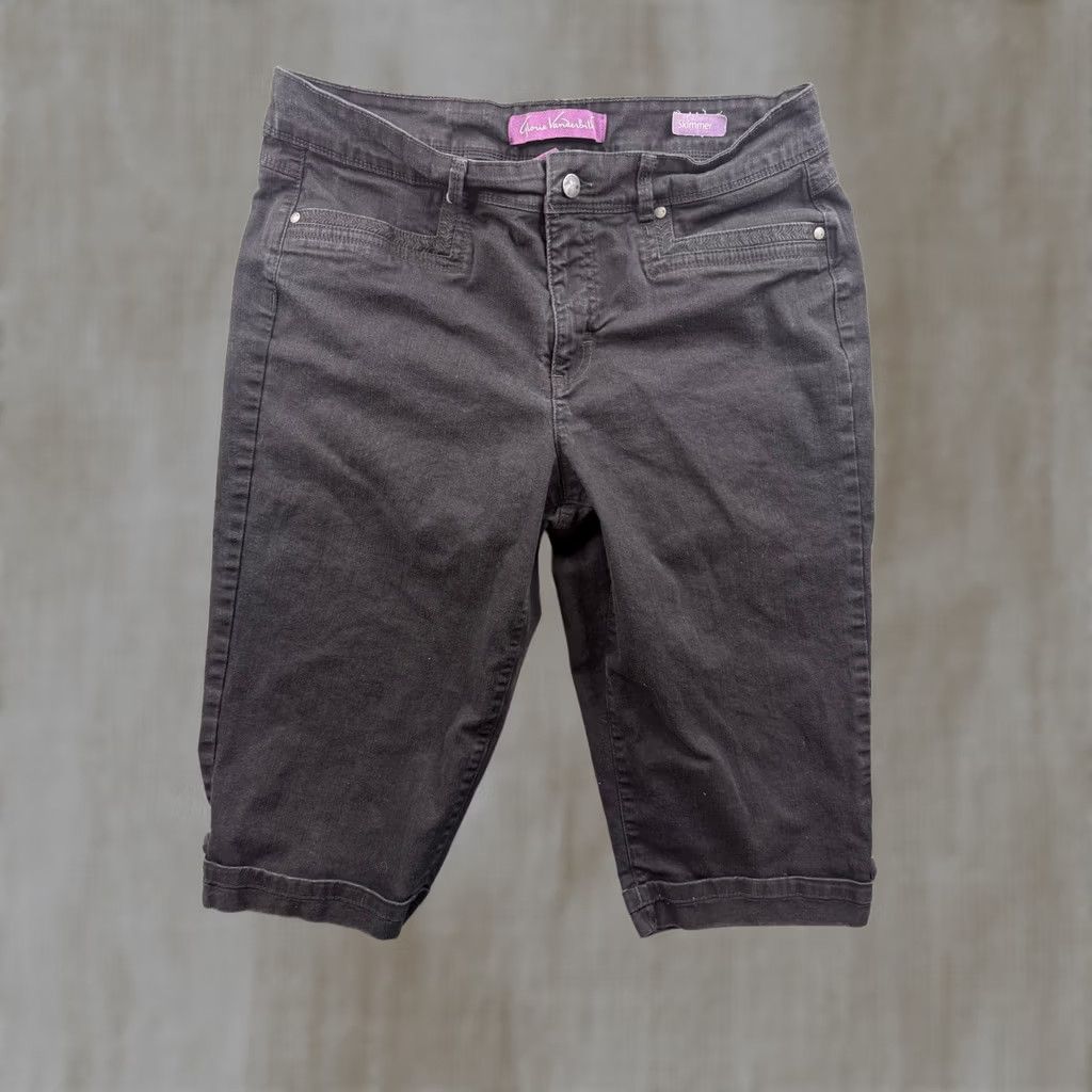 Gloria Vanderbilt Gloria Vanderbilt Skimmer Shorts Black Denim 12 Womens Slim Knee Length Cuffed 5-Pocket Design Stretch Flat Front Mid Rise Casual Workwear Size 24" / US 00 / IT 34 - 1 Thumbnail