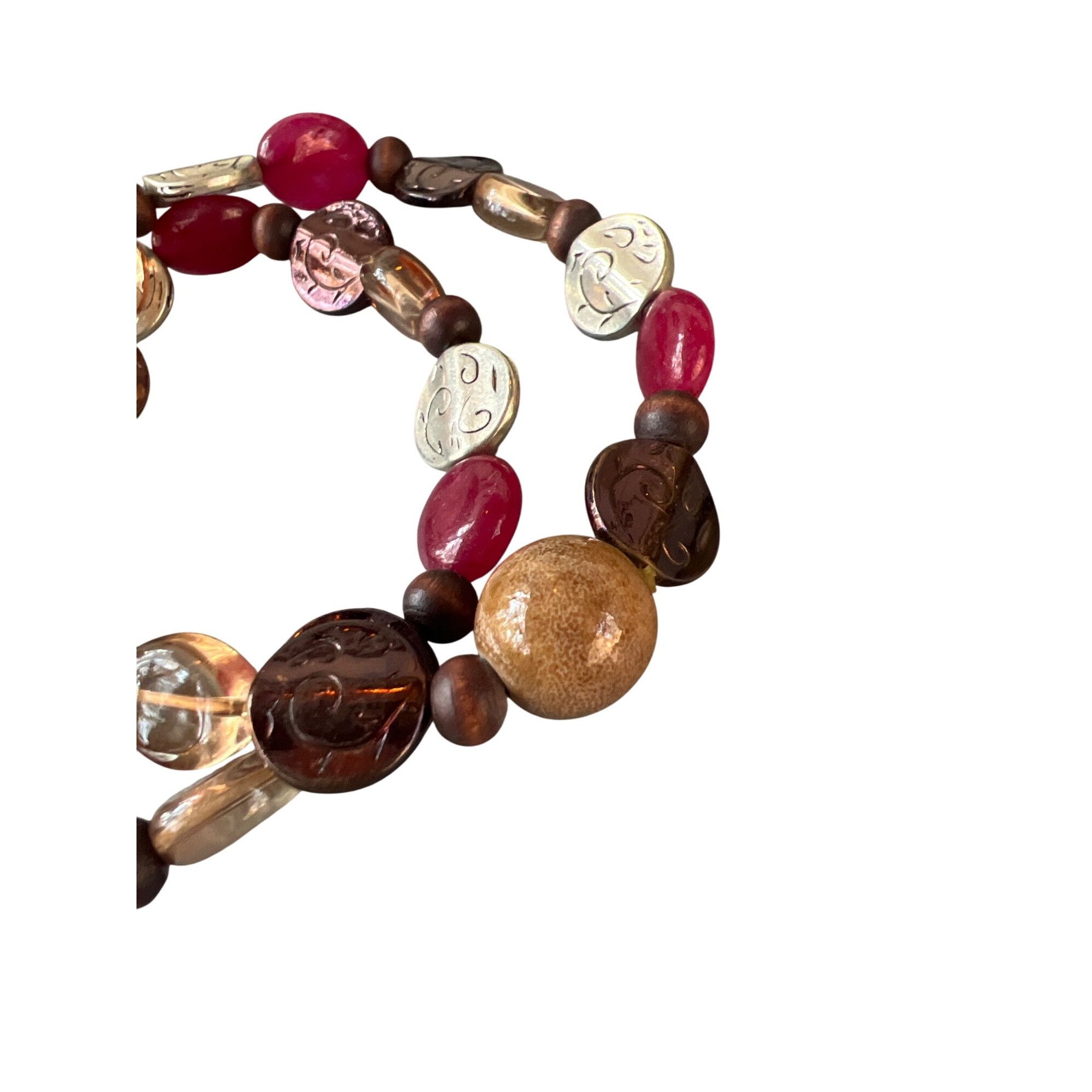Other Set of 2 Multi Color Glass Beaded Stretch Bracelets Ceramic Size ONE SIZE - 4 Thumbnail