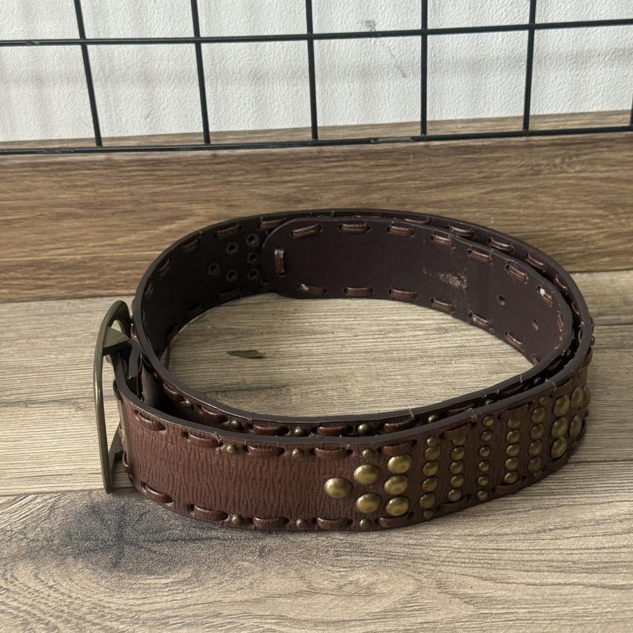 Vintage Black leather studded belt with silver studs #punk #biker Size ONE SIZE - 2 Thumbnail