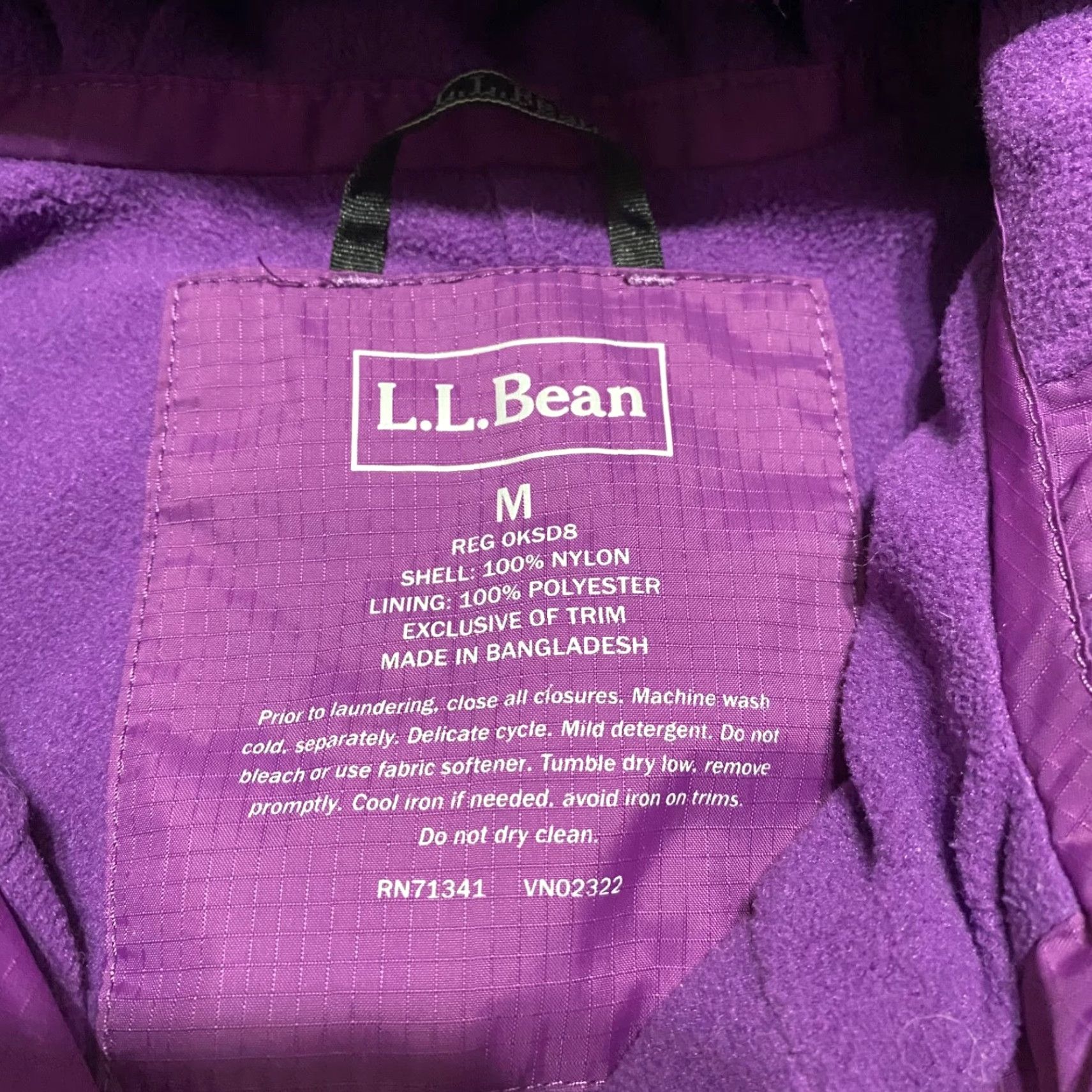 Vintage L.L. Bean Womens Jacket Medium Hooded Fleece Lined Nylon Full Zip Purple Outdoor Shirt Size M / US 6-8 / IT 42-44 - 3 Thumbnail