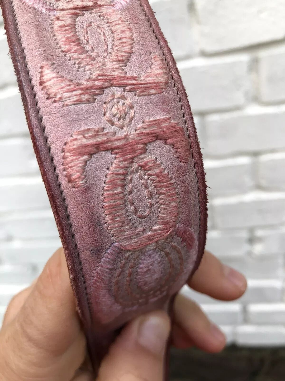Vintage REPTILE'S HOUSE GENUINE LEATHER BELT FLORAL RARE PINK 44/80 Size ONE SIZE - 12 Thumbnail