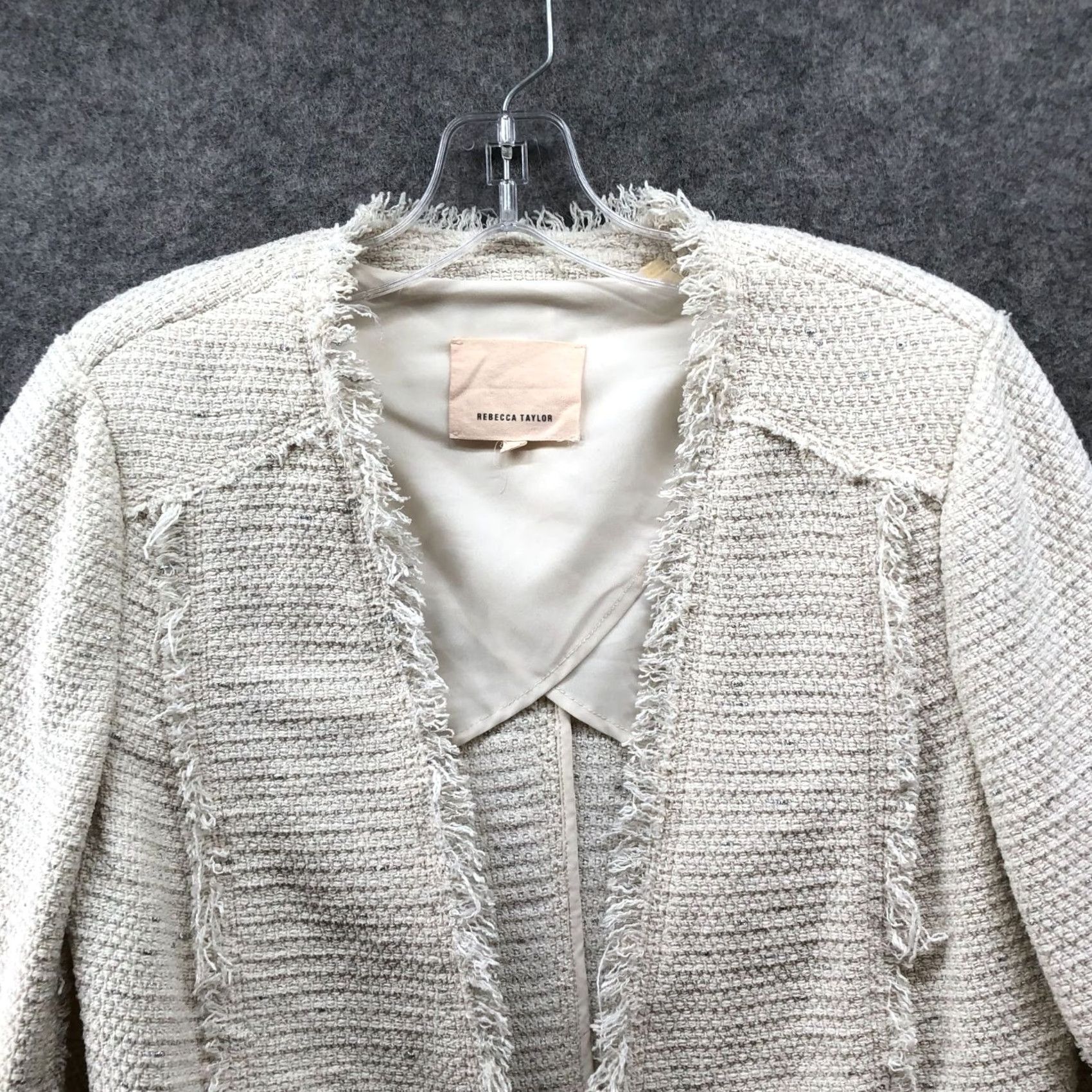 Rebecca Taylor Rebecca Taylor Tweed Fringe Jacket Womens 10 Ivory Open Blazer Size L / US 10 / IT 46 - 5 Thumbnail