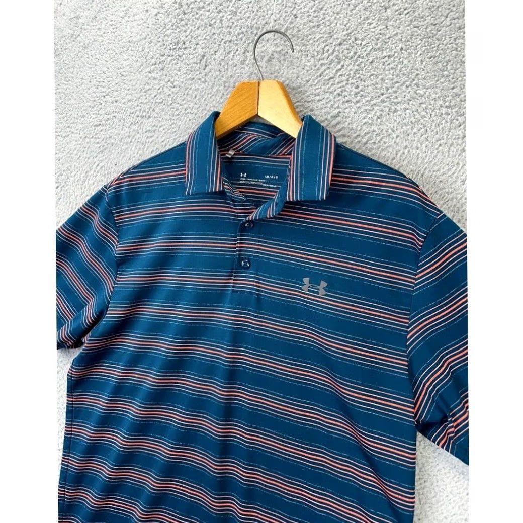 Under Armour Under Armour HeatGear Polo Shirt Mens Large Blue Balanced Stripes Golf Rugby Shirt Size US L / EU 52-54 / 3 - 5 Thumbnail