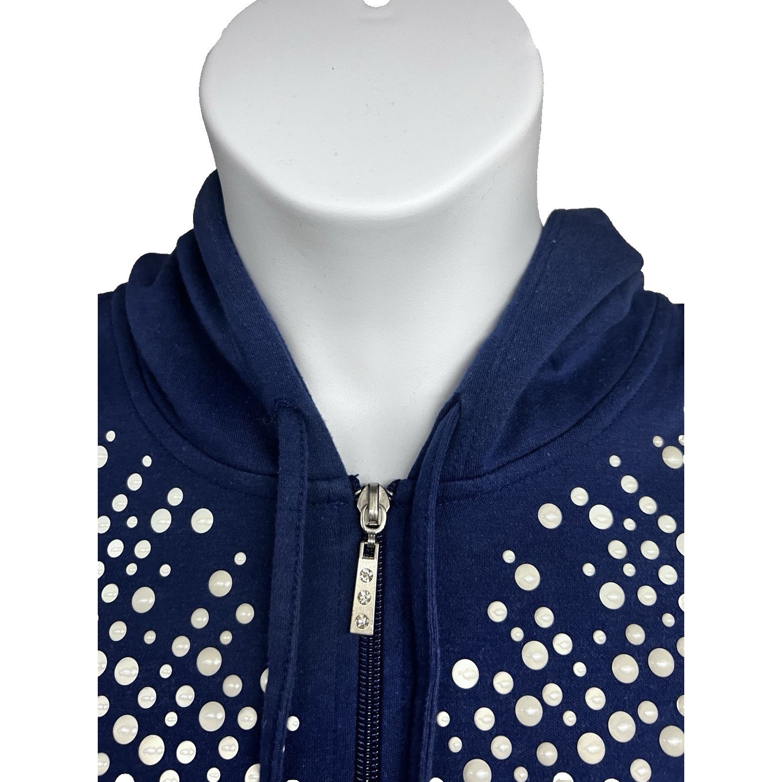 Vintage Quacker Factory Blue Bling Large Zip Jacket Hoodie Pockets Size L / US 10 / IT 46 - 4 Thumbnail