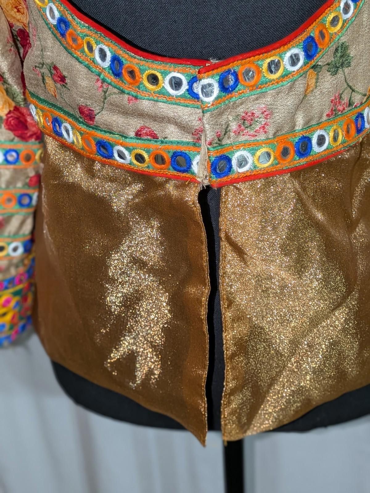 Handmade VTG 90s Gold Rose Indian Choli/Ravike Top W/ Mirror Accents Size ONE SIZE - 8 Thumbnail