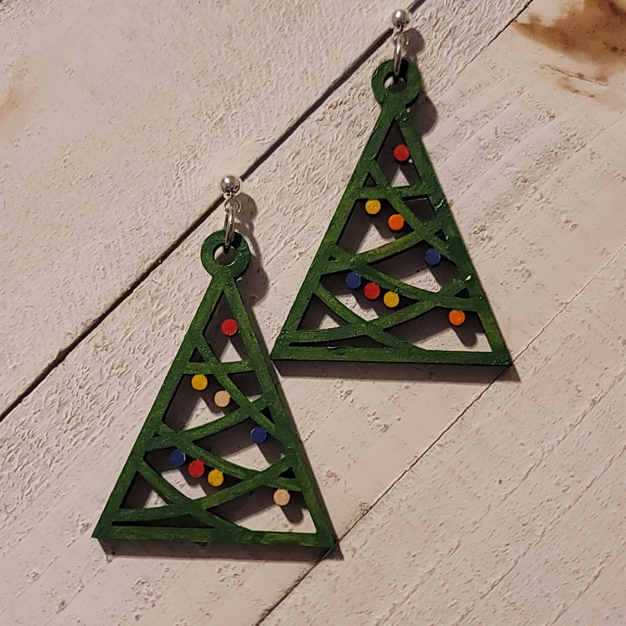 Handmade Hand Painted Triangle Christmas Tree Earrings Size ONE SIZE - 2 Thumbnail