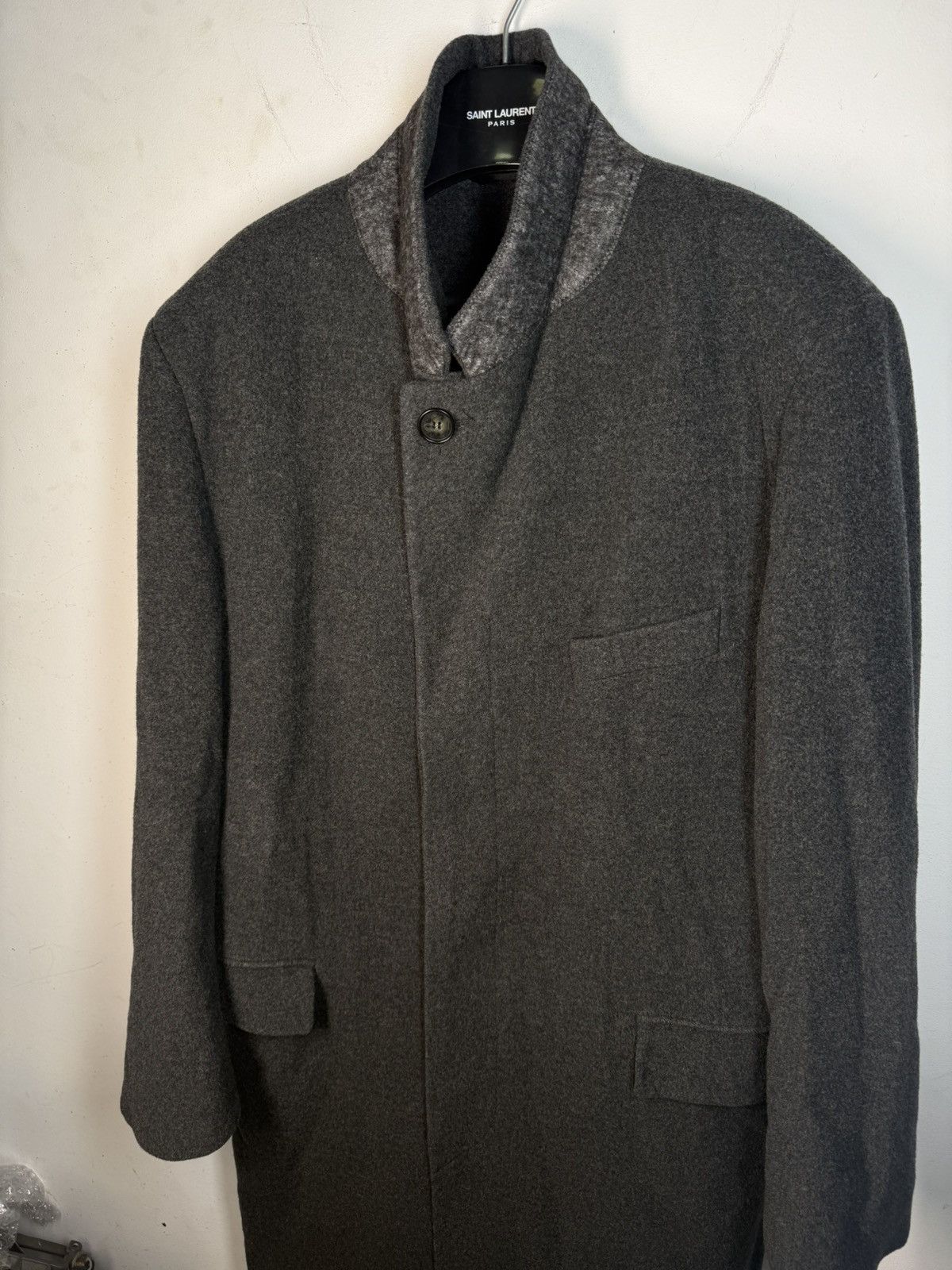 Yves Saint Laurent Grey Wool YSL Coat Heavy Soft Long Size US XL / EU 56 / 4 - 2 Thumbnail