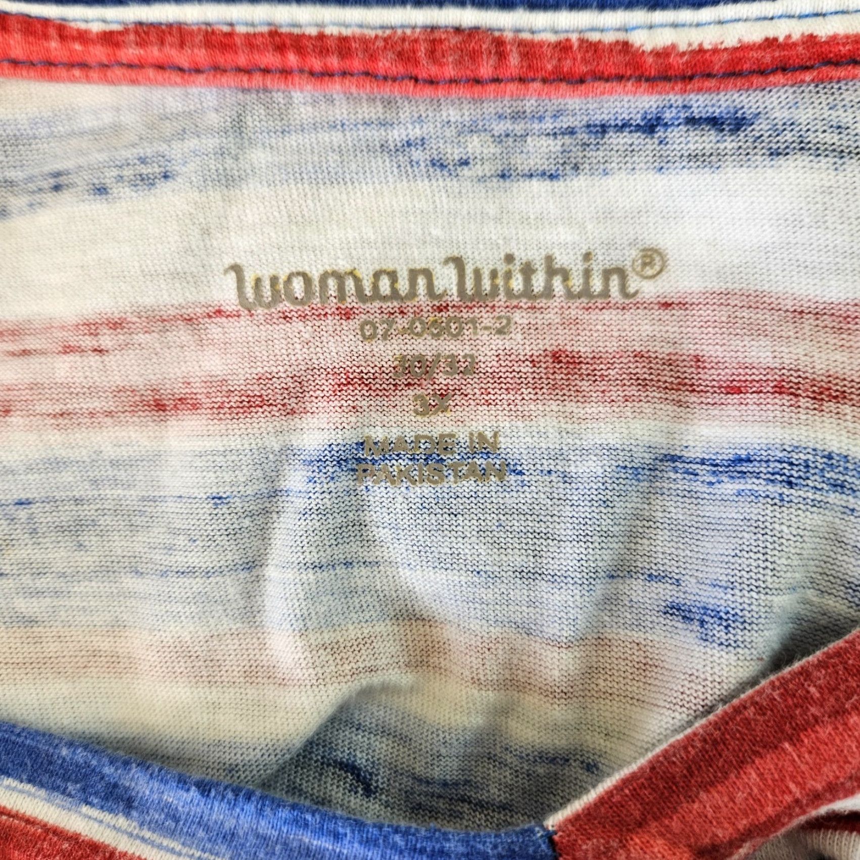 Vintage Woman Within Womens Top 3X T-Shirt Blue Red Stripe 3/4 Sleeve Cotton Size XXL / US 16-18 / IT 52-54 - 5 Thumbnail