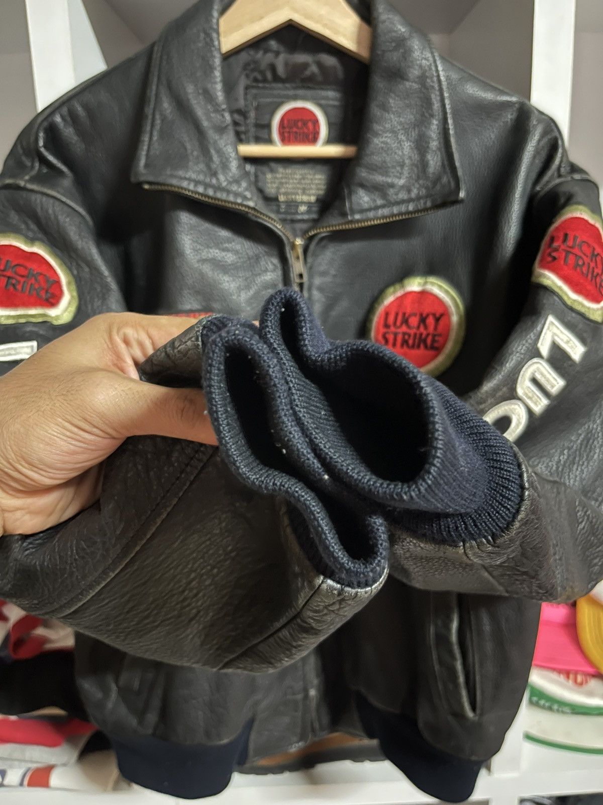 Vintage Vtg Lucky Strike Big Logo Leather Jacket Size US S / EU 44-46 / 1 - 12 Thumbnail