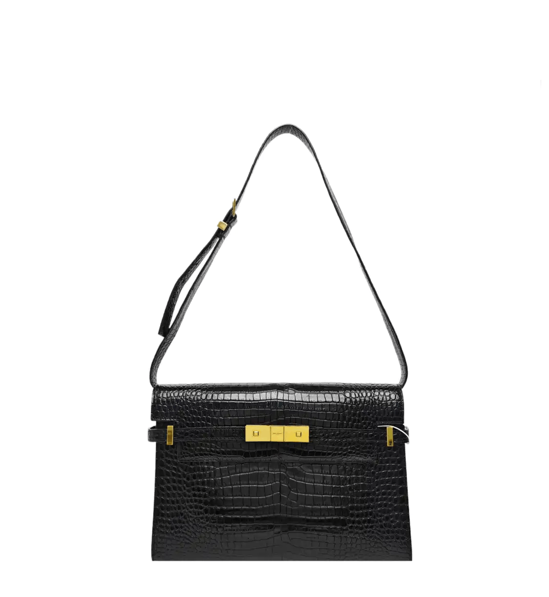 Saint Laurent Paris Ysl Manhattan Black Cowhide Leather Crocodile 曼哈顿bag Shoulde, Women's