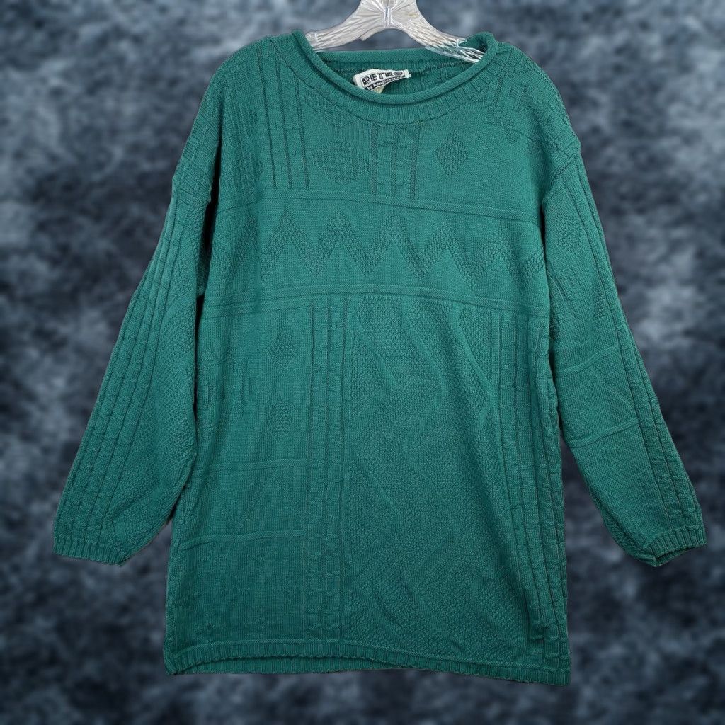 Etro VINTAGE Retro By Renaissance Knit Sweater 1X Green Cable Knit Rolled Neck Pullover Mens Womens Girls Boys Size XL / US 12-14 / IT 48-50 - 1 Thumbnail