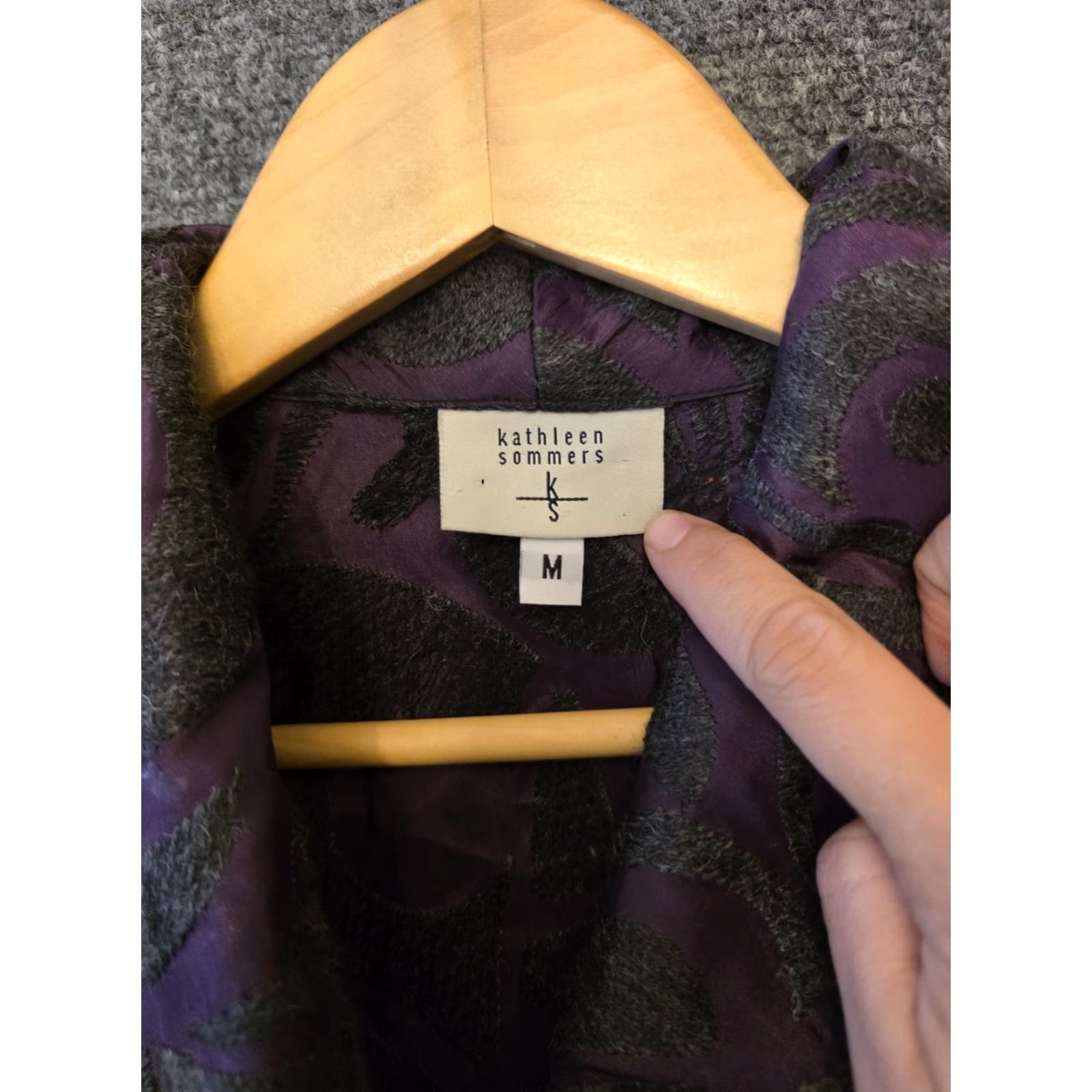 Vintage Kathleen Sommers Coat Womens M Purple Paisley 3/4 Sleeve Single Button Overcoat USA Size M / US 6-8 / IT 42-44 - 2 Thumbnail