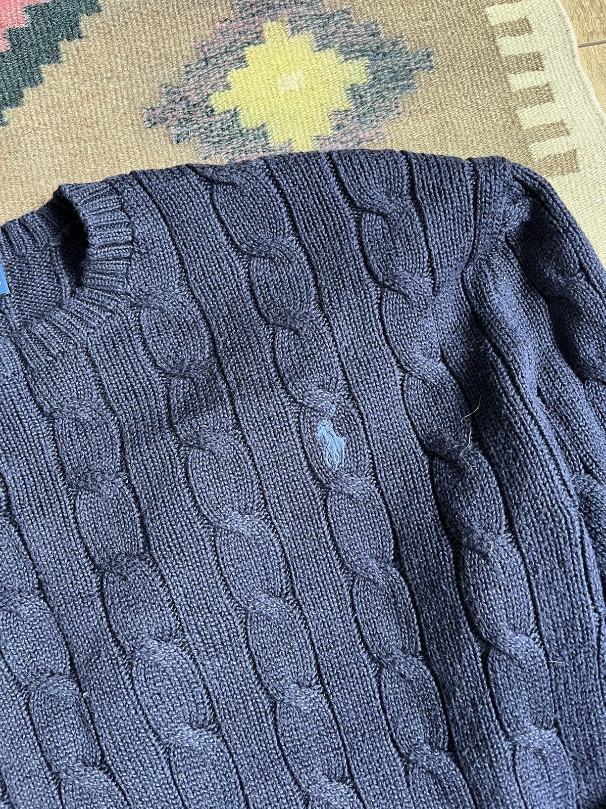 Polo Ralph Lauren Polo Ralph Lauren Men Navy Cable Knit Cotton Sweater Size US XL / EU 56 / 4 - 4 Thumbnail