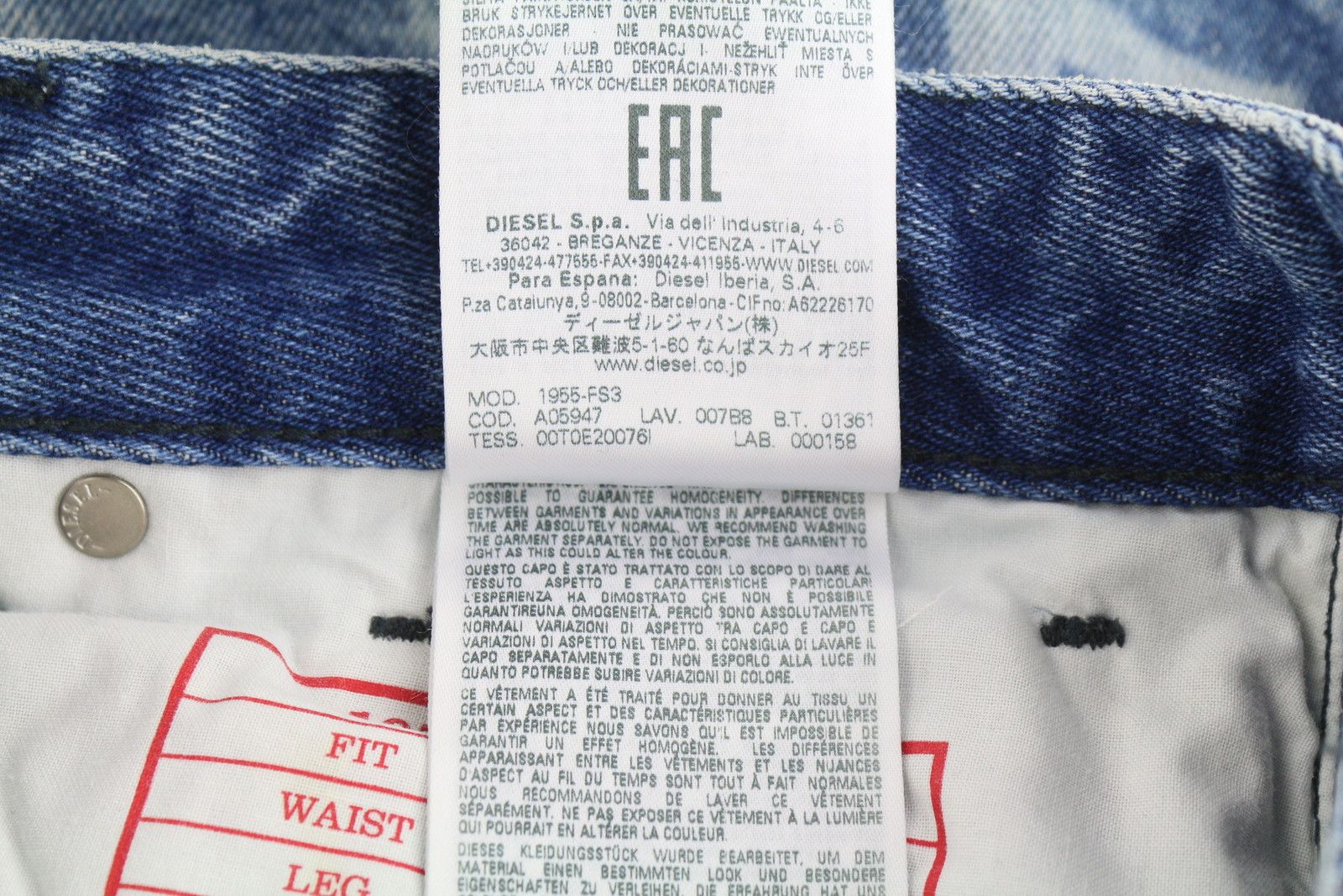 Diesel \1955-FS3 007B8 W30/L32 Blue Washed Pattern 85417 Size US 30 / EU 46 - 12 Thumbnail
