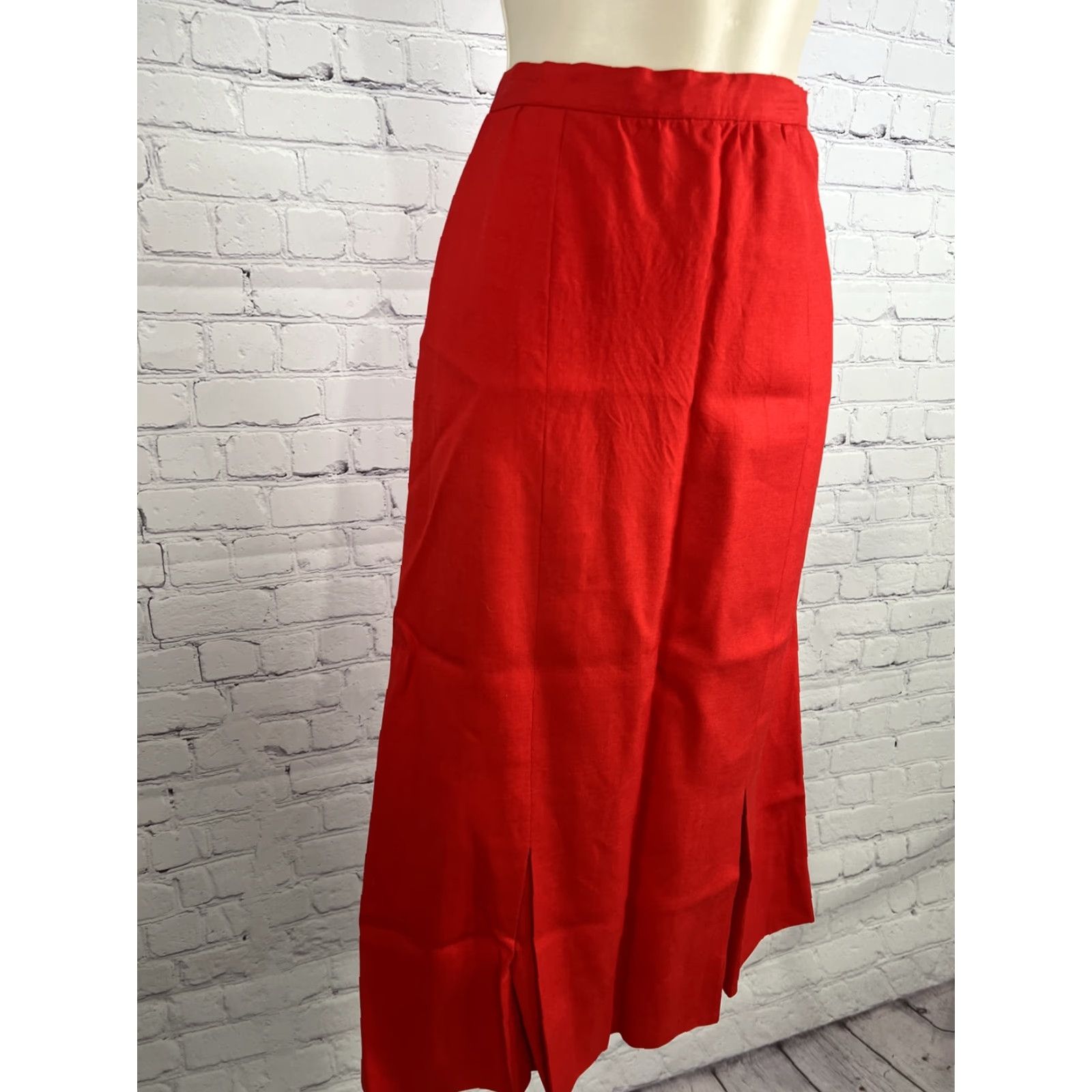 Vintage VINTAGE Adele Simpson Candy Apple Red Linen Blend High Waist Pleated Long Skirt Size 34" / US 12 / IT 48 - 2 Thumbnail