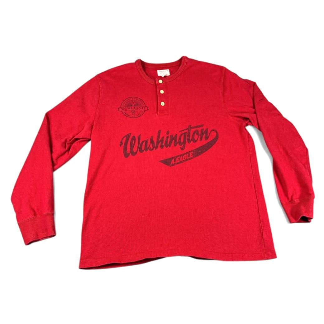 American Eagle Outfitters American Eagle Outfitters Shirt Adult LARGE Red Washington Henley Retro 90s USA University Sports Mens Regular Large Red Henley Size US L / EU 52-54 / 3 - 2 Thumbnail