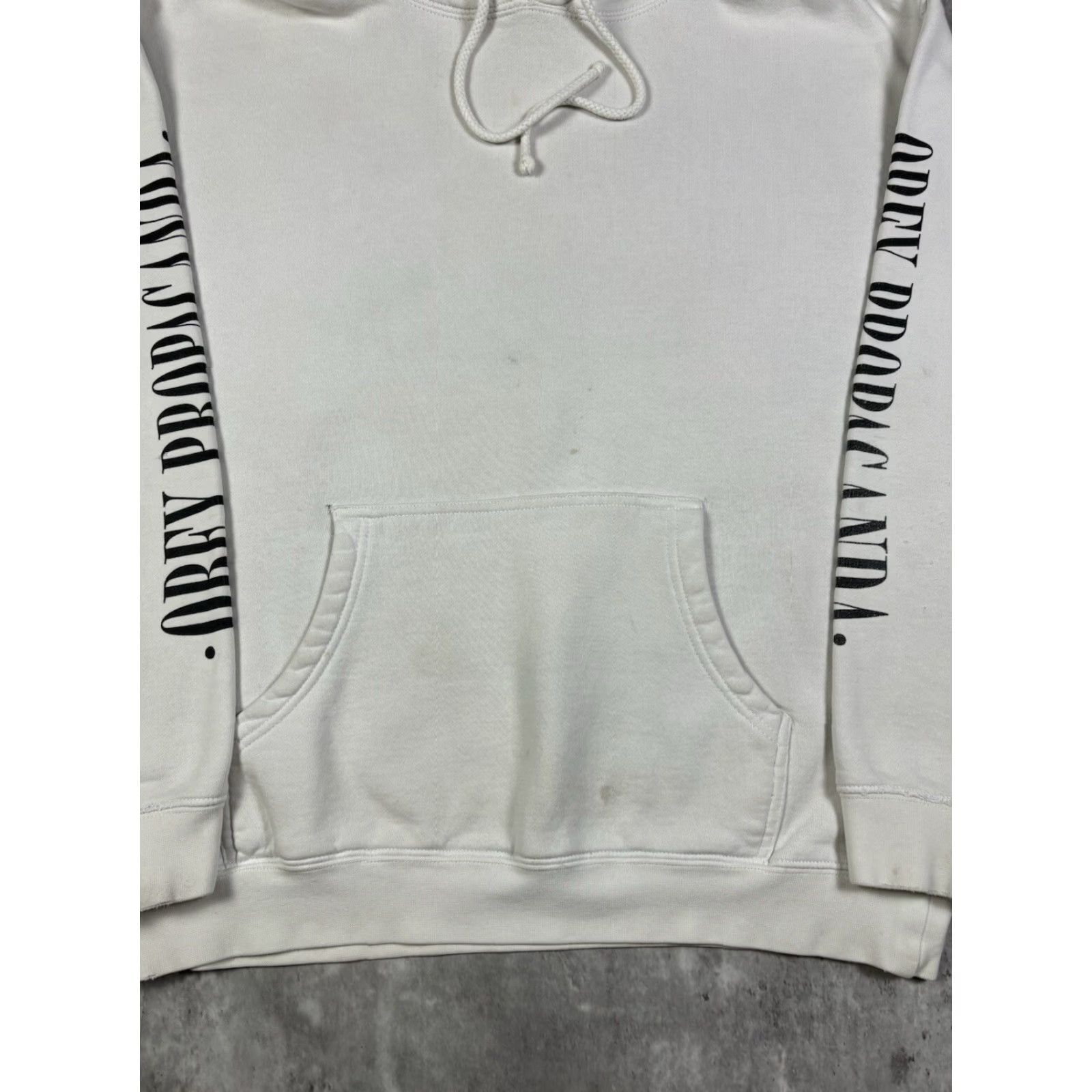 Obey VINTAGE OBEY Hoodie Pullover Skate Distressed PULLOVER M White Logo Graphic Print Hooded Pockets USA City Sports Men Size US M / EU 48-50 / 2 - 6 Thumbnail