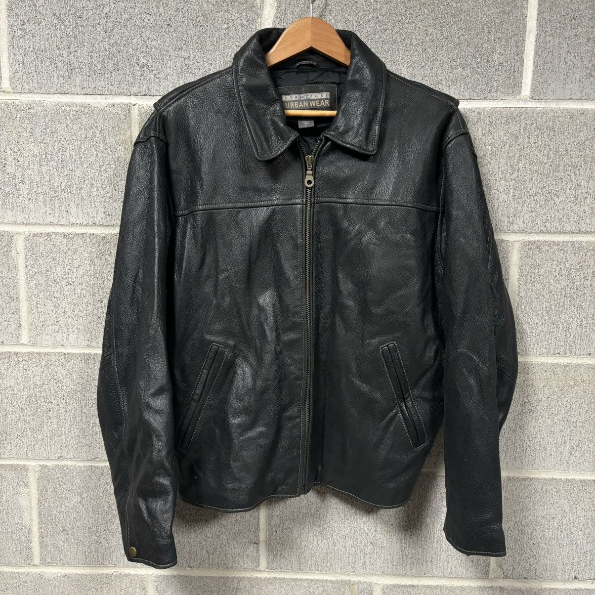 Streetwear × Vintage VINTAGE 90s Y2K GRUNGE BLACK ZIP UP LEATHER JACKET |  Grailed
