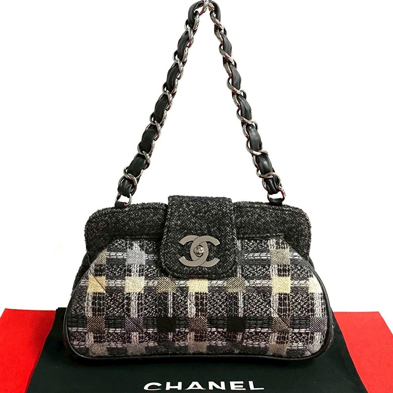 Chanel Chanel Coco Mark Tweed Lambskin 2way Bag Leather Shoulder Bag