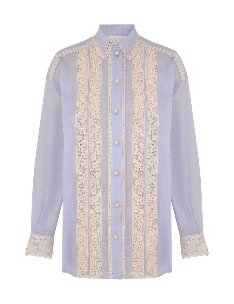 Zimmermann oc11z0126 Everley Lace Trim Shirt in Dusty Blue Size M / US 6-8 / IT 42-44 - 1 Thumbnail