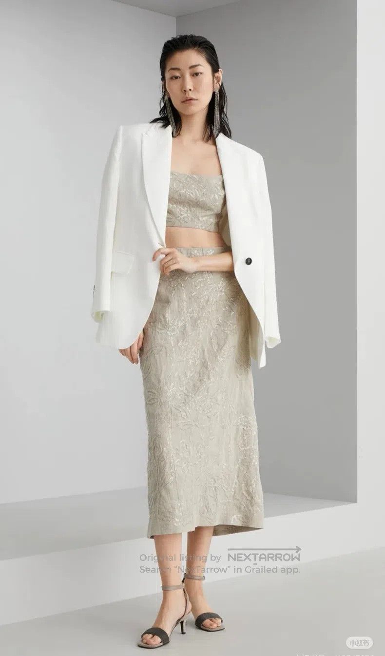 Brunello Cucinelli Brunello Cucinelli Embroidered Sequin Linen Skirt Size 26" / US 2 / IT 38 - 5 Thumbnail