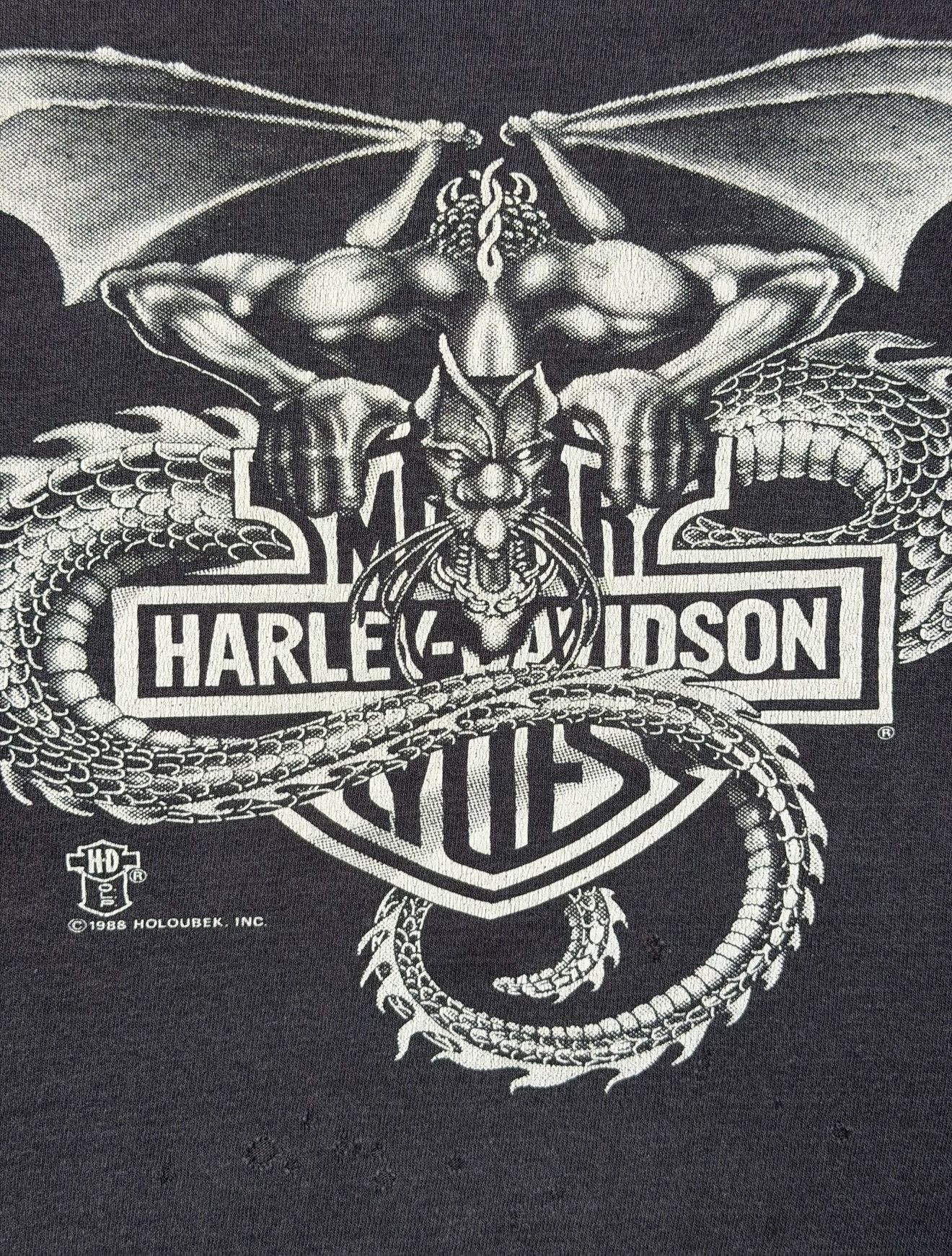 Vintage *RARE* HARLEY DAVIDSON VINTAGE 1988 HOLOUBEK DRAGON FADED Size US XL / EU 56 / 4 - 8 Thumbnail