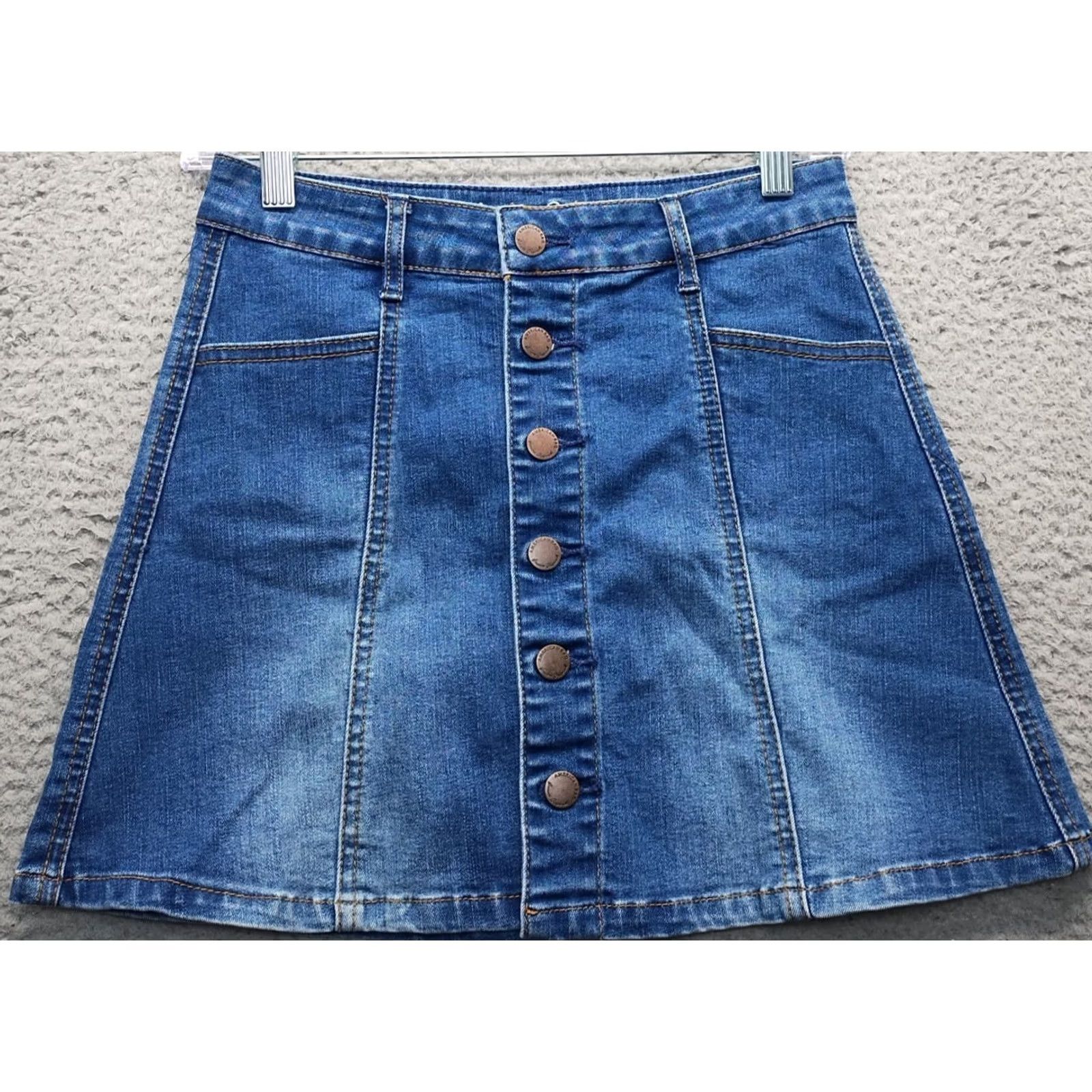 Vintage American Rag Cie Womens Skirt A-Line Denim Blue Stretch Button Front 1 Short Casual Vintage No N/A Size 25" / US 0 / IT 36 - 2 Thumbnail