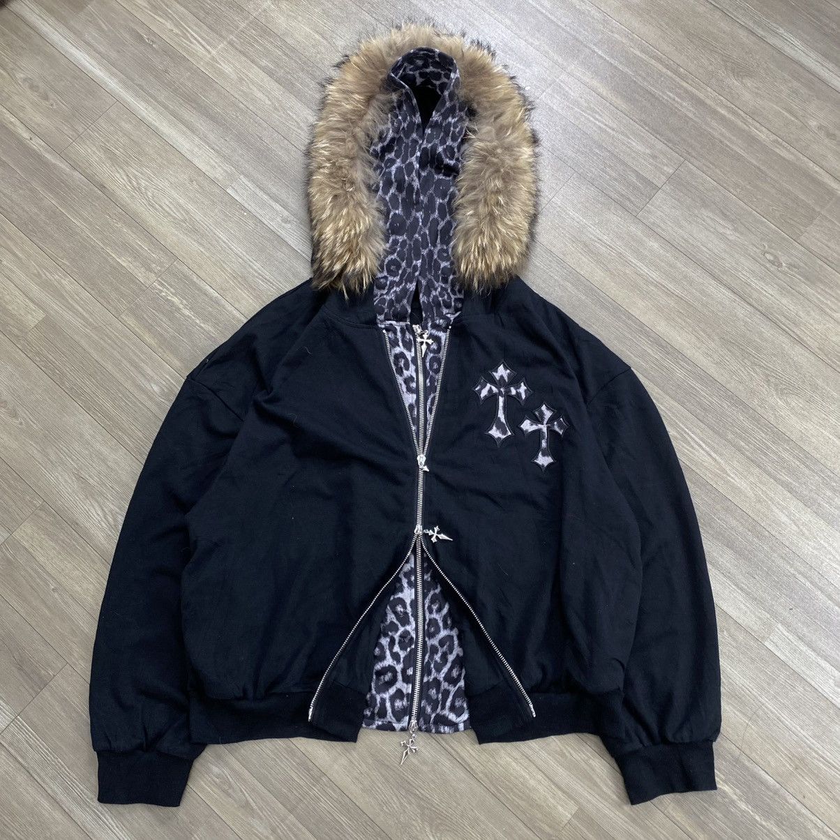 14th Addiction 2000s Dazy Cross Double Layer Skull Lgb Style Zip Fur Hoodie Size US XXL / EU 58 / 5 - 3 Thumbnail
