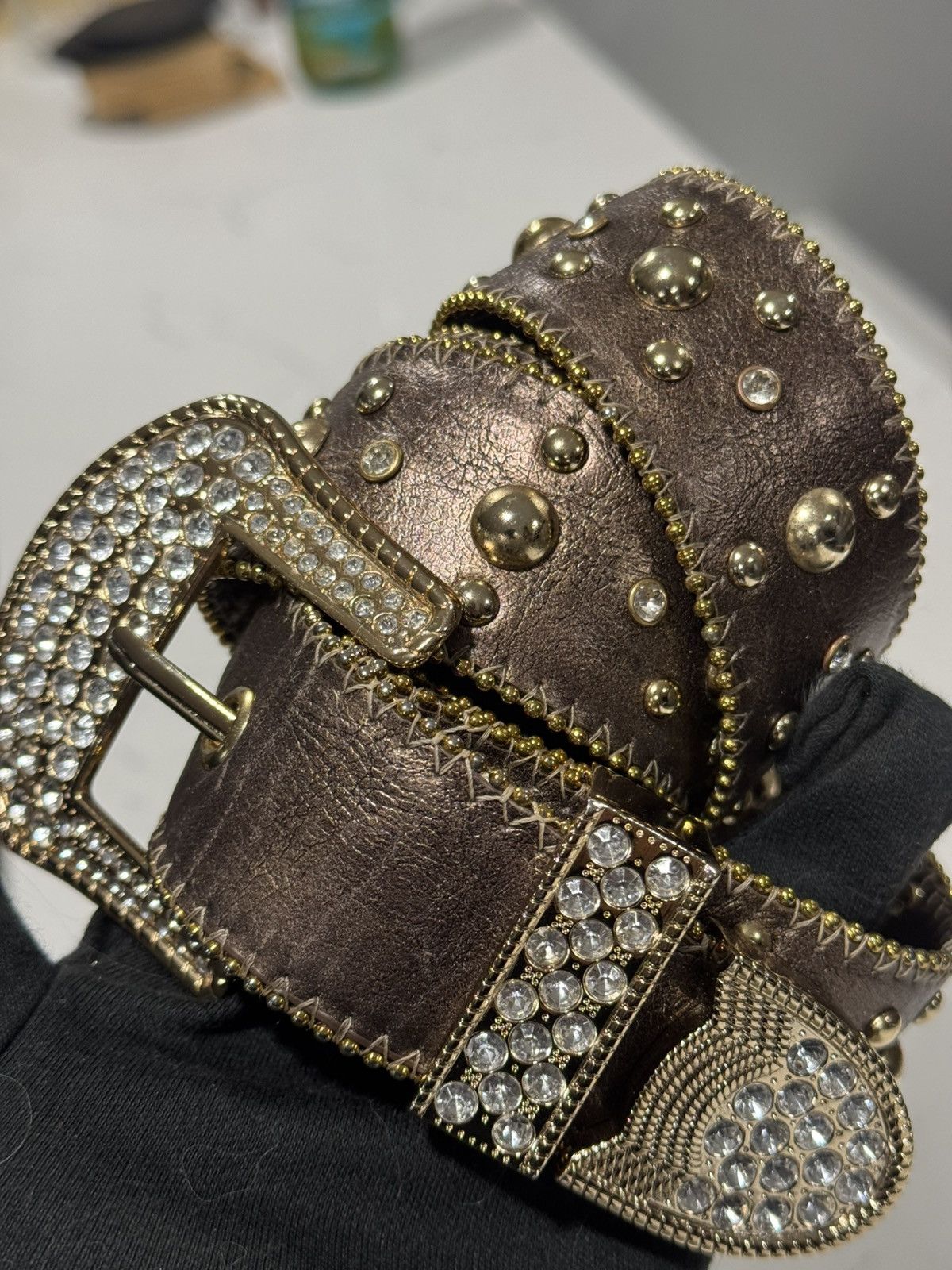 Vintage Vintage Kathy Van Zealand Rhinestone Cowboy Y2K Belt Size 32 - 9 Thumbnail