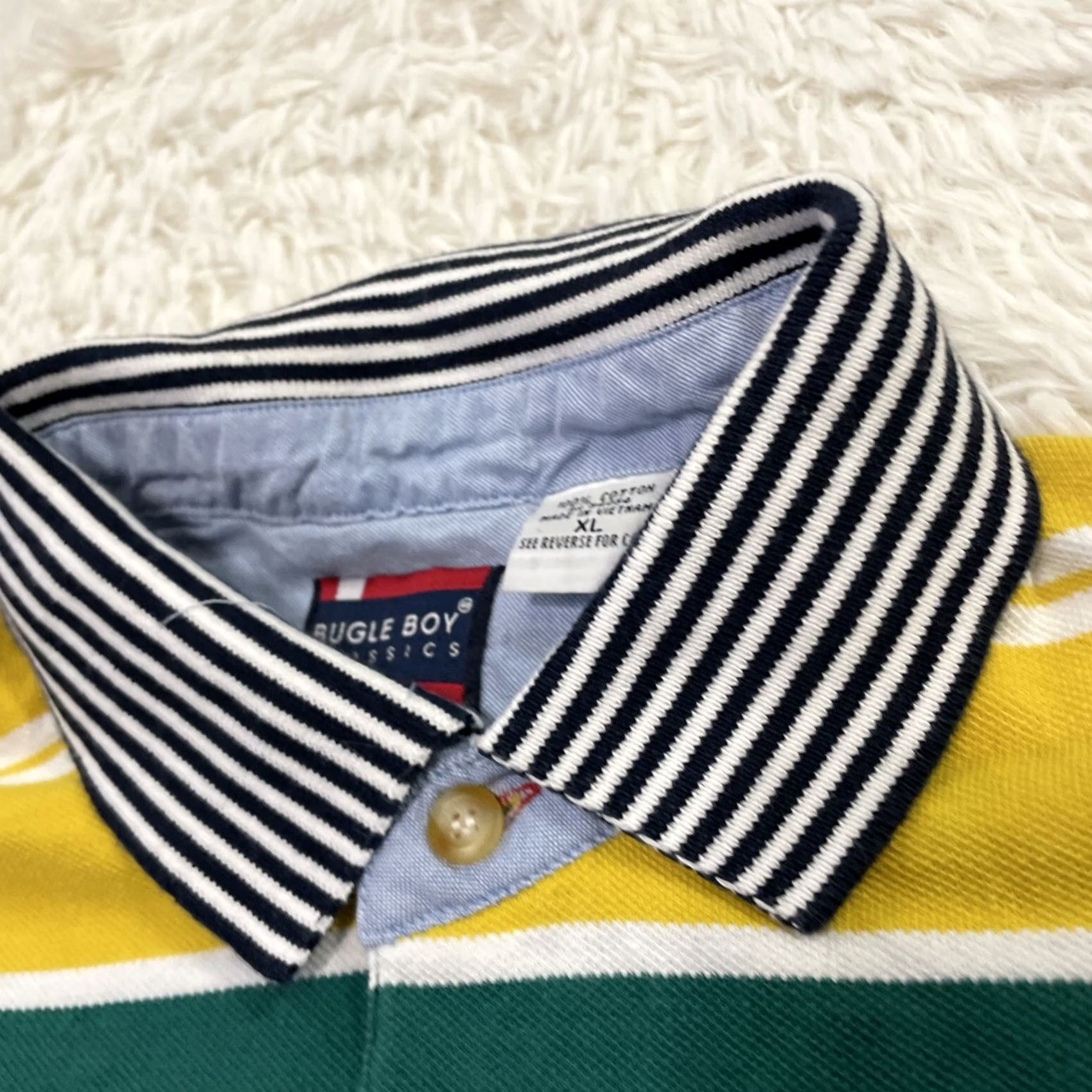 Bugle Boy VINTAGE Bugle Boy Polo Shirt Men XL Striped Green Yellow Blue Casual Streetwear 90s Grunge Stain Size US XL / EU 56 / 4 - 6 Thumbnail