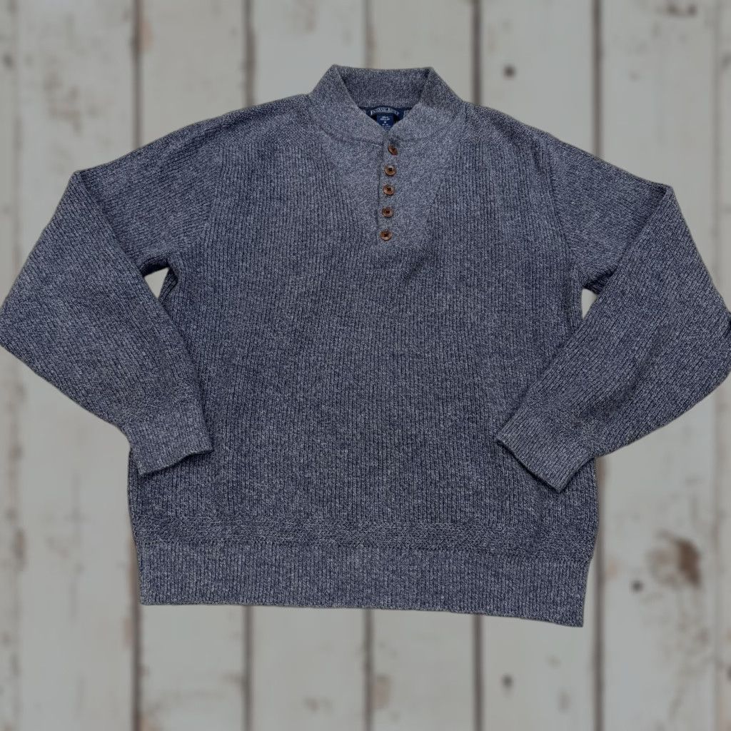 Lands' End VINTAGE Lands End Sweater Mens Medium Gray Cotton Mock Neck Henley Made USA 90s Size US M / EU 48-50 / 2 - 1 Thumbnail