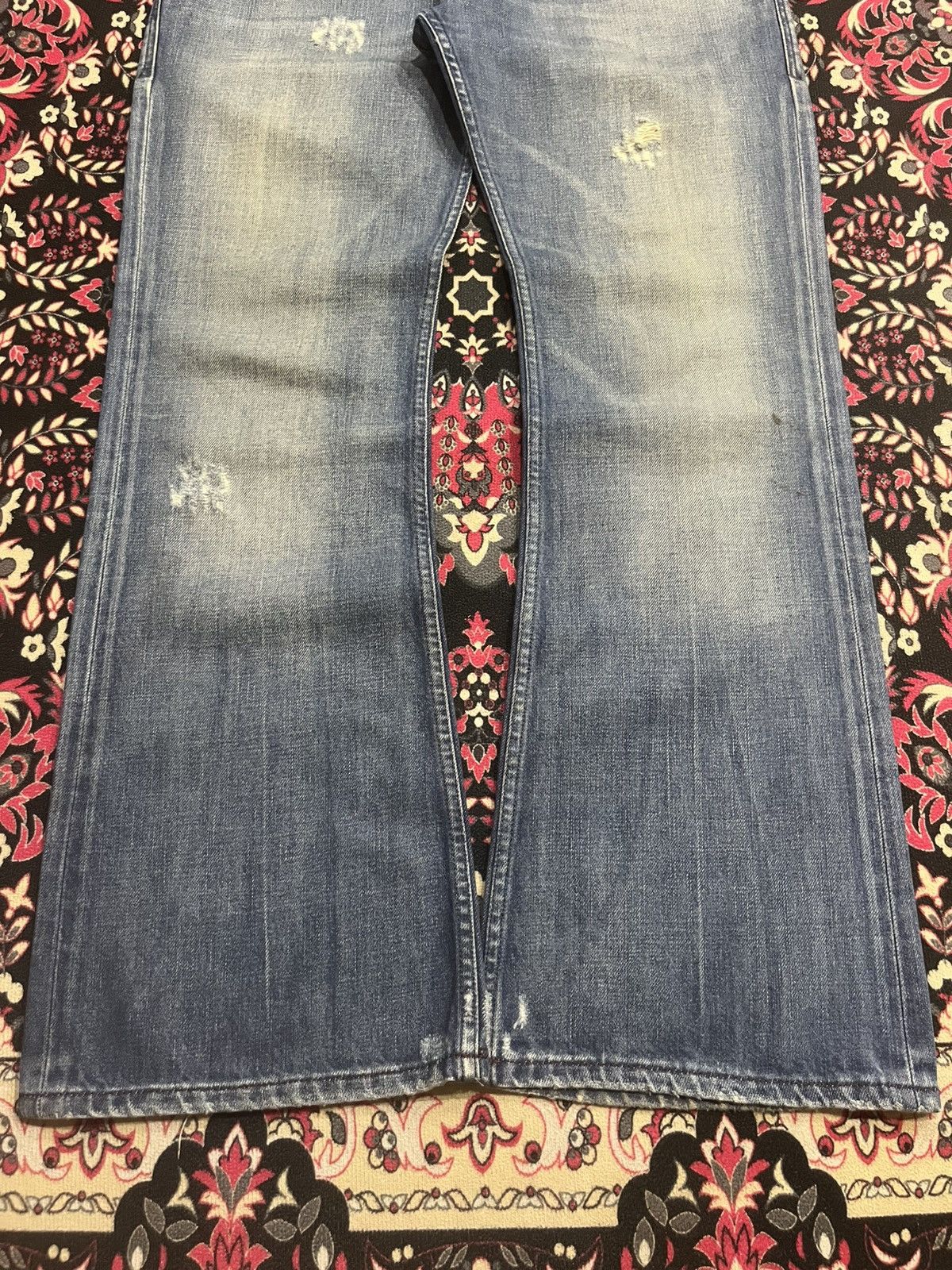 Diesel Vintage Diesel Blue Washed Distressed Buttonfly Flare Jeans Size US 33 - 12 Thumbnail
