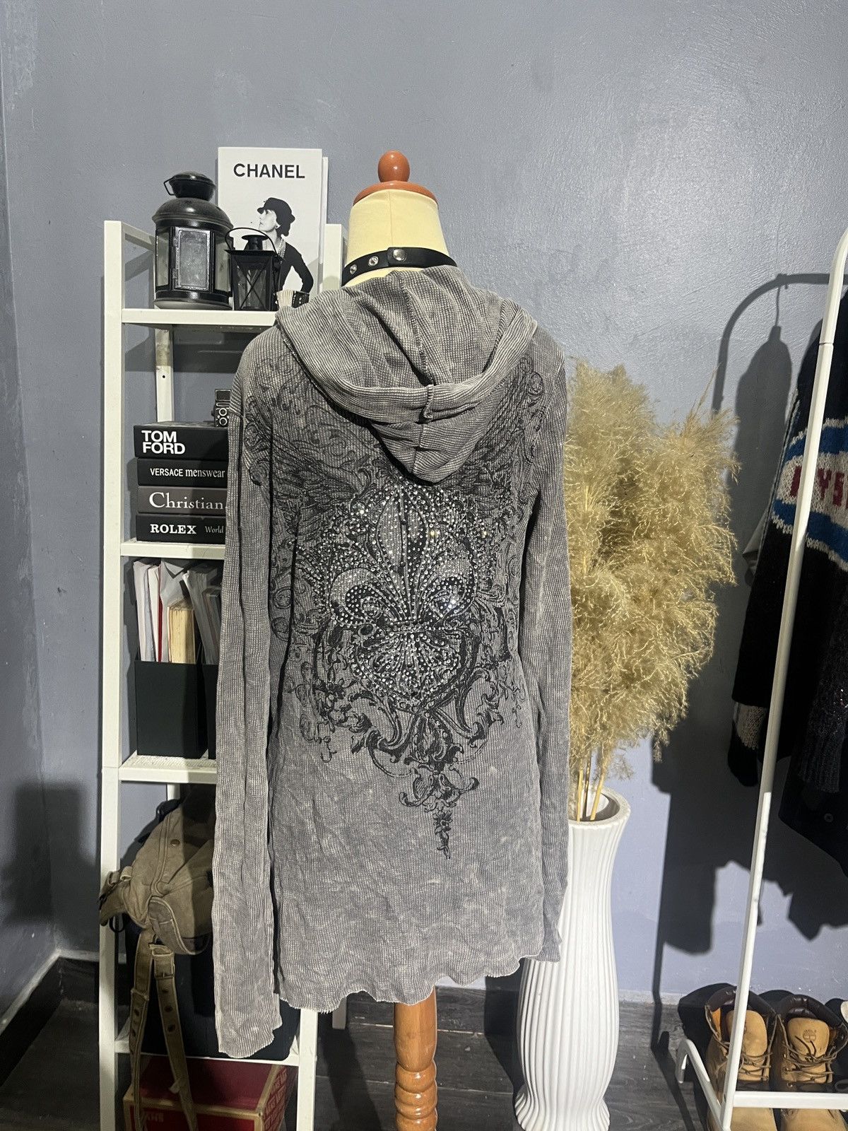 Le Grande Bleu (L.G.B.) Black Peace Now Inspired Robbed Waffle Hood Cardigan Size L / US 10 / IT 46 - 7 Thumbnail