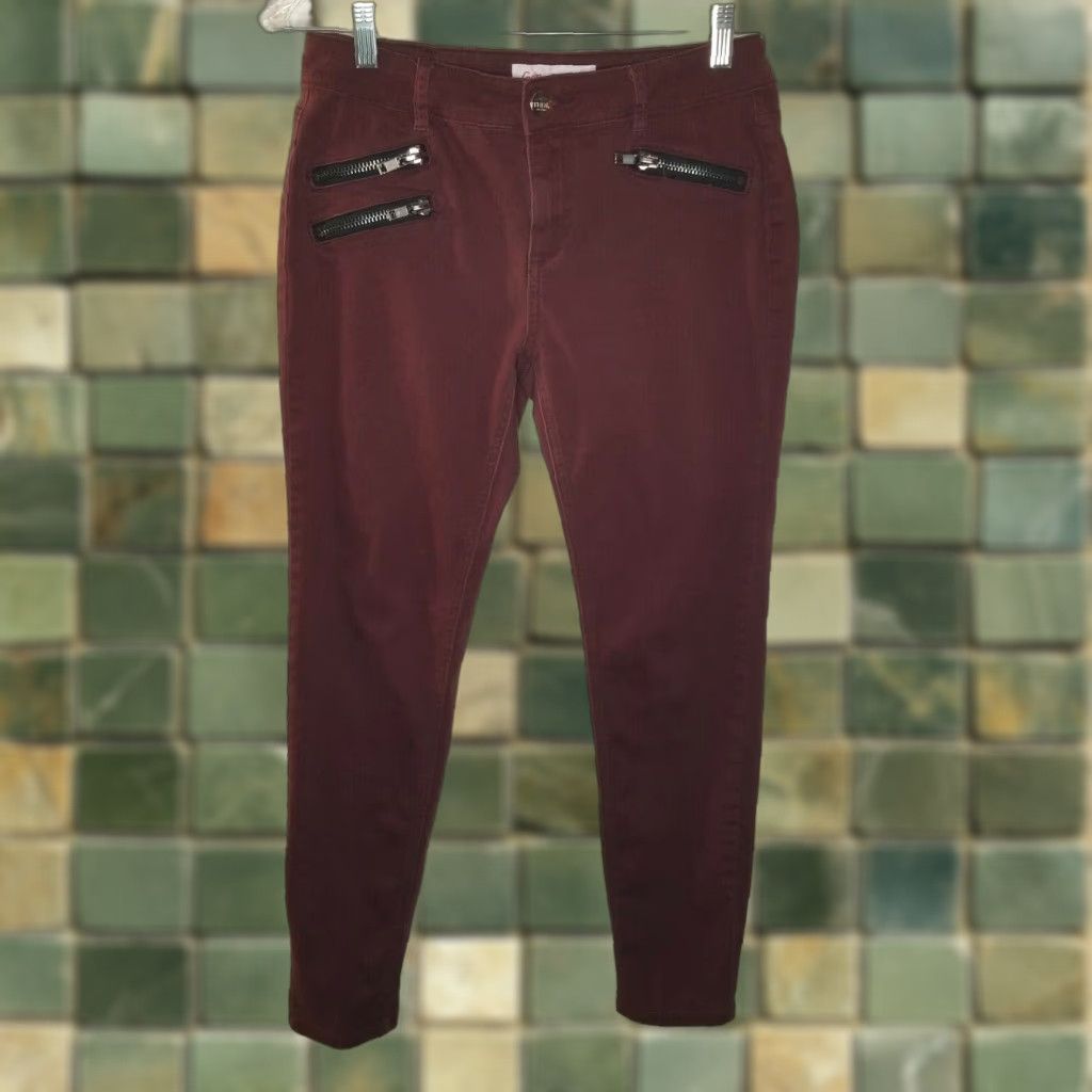 Vintage LOVE REVIVAL Jeans Skinny Zipper Size 11 Womens Maroon Red Love Theme 11 Women Size 32" / US 10 / IT 46 - 1 Thumbnail