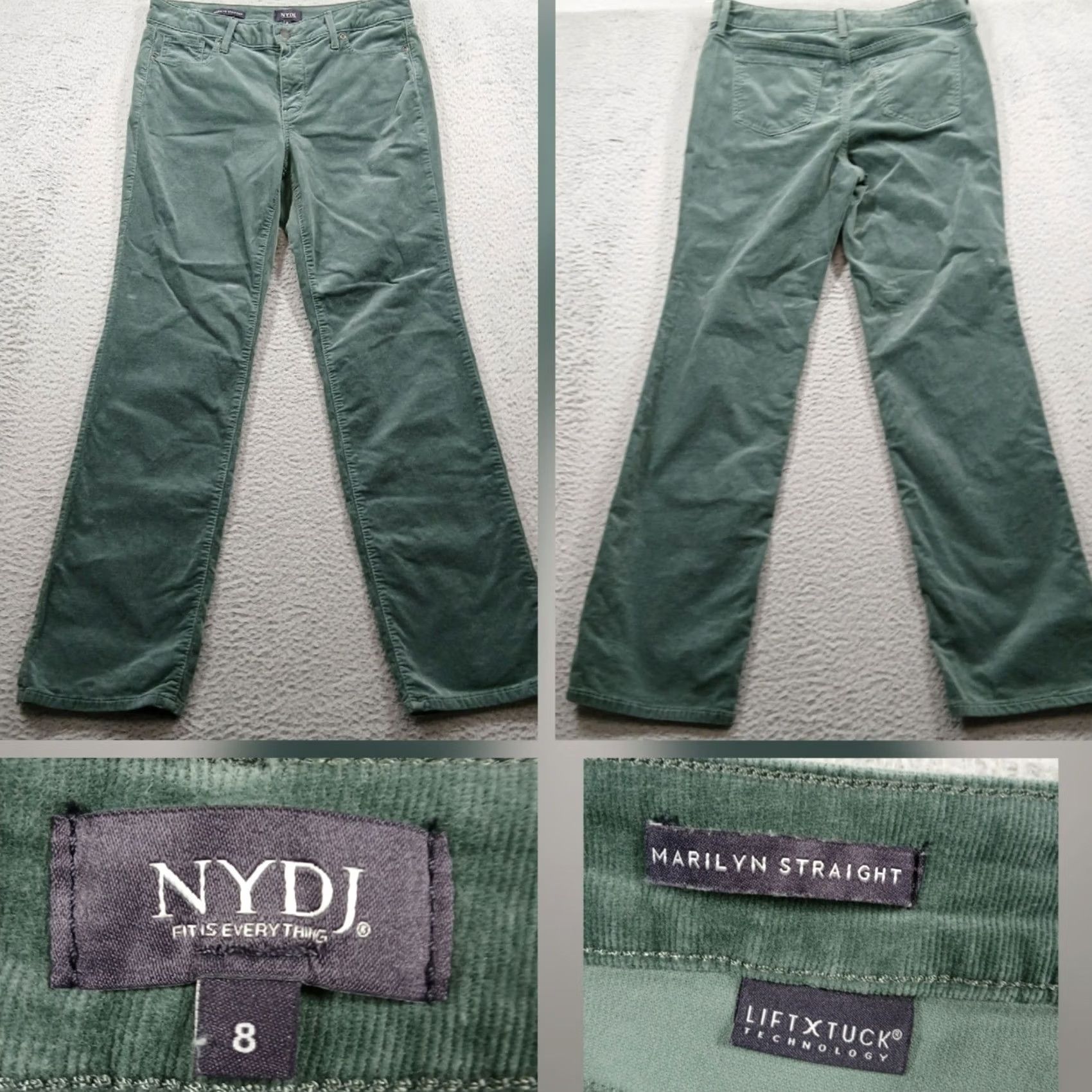 NYDJ NYDJ Marilyn Straight Corduroy Pants Women 8 Sage Leaf Green Lift Tuck EUC Size 30" / US 8 / IT 44 - 2 Thumbnail