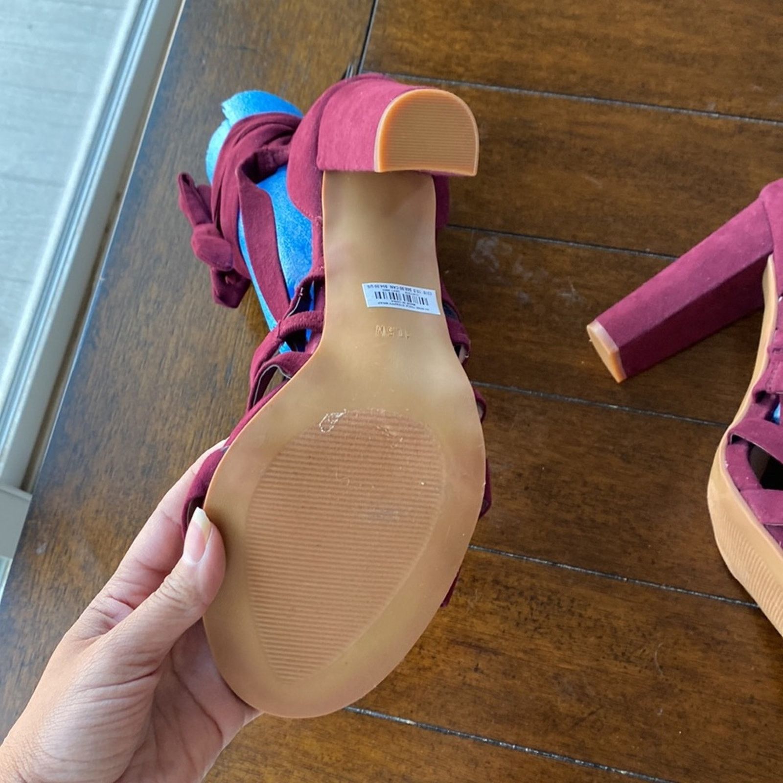 Other Torrid maroon strappy heels faux suede chunky heel sz 10.5W Size US 10.5 / IT 40.5 - 10 Thumbnail