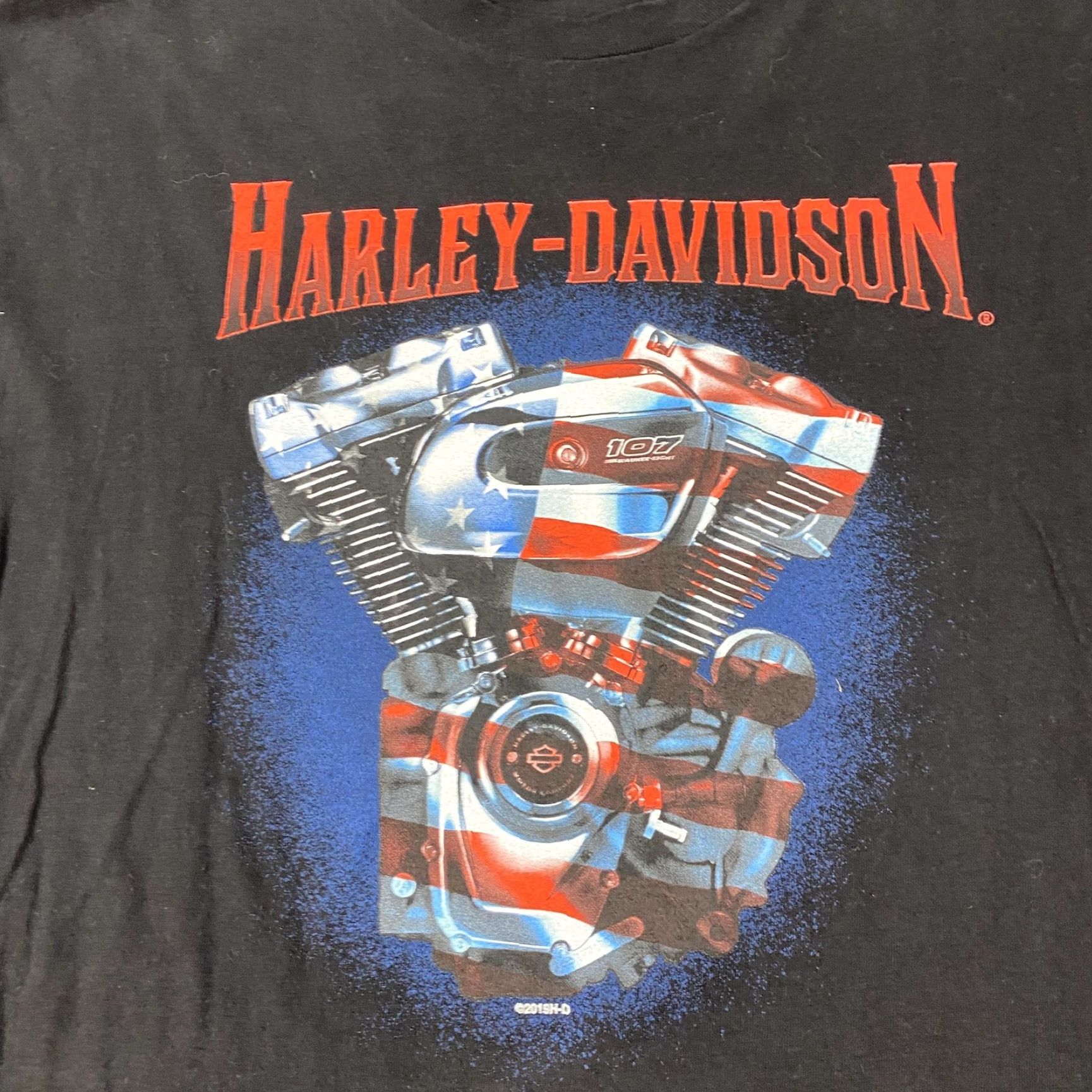 Harley Davidson VINTAGE Harley-Davidson Shirt Mens XL 107 American Flag Engine Barnett Dealer El Paso TX Size US XL / EU 56 / 4 - 2 Thumbnail