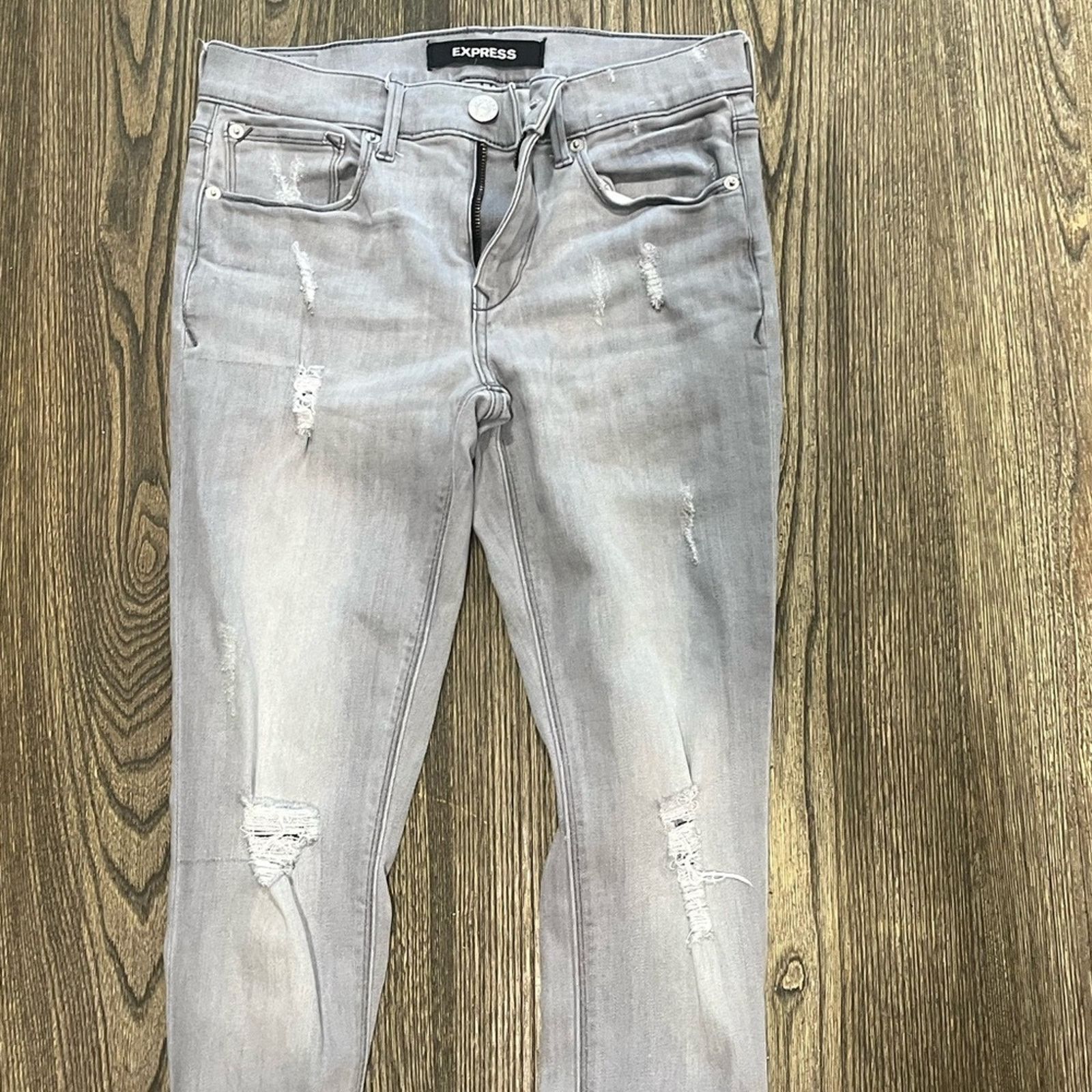 Express Express Ankle Legging Jeans Stretch Denim Raw Hem Grey 4L Size 27" / US 4 / IT 40 - 3 Thumbnail
