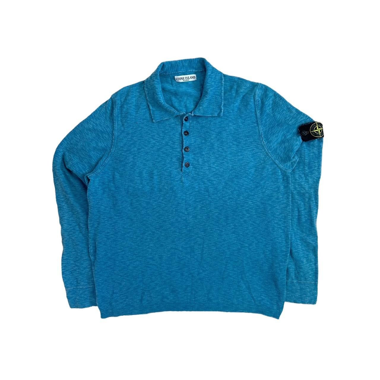 image of Stone Island Pullover Long Sleeved Polo in Blue, Men's (Size XL)