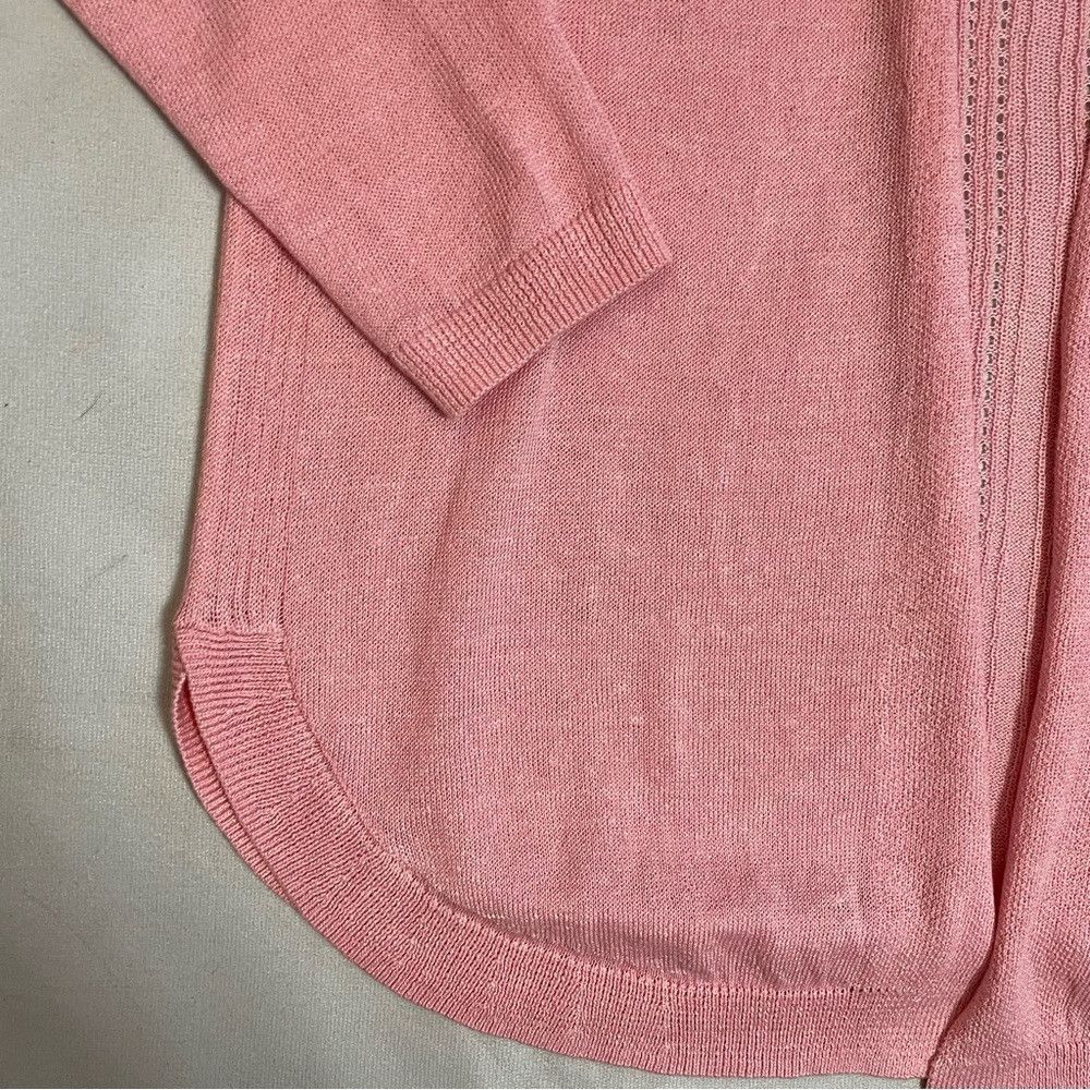 Talbots New Talbots Linen Blend Pointelle Open Front Pink Cardigan Size S / US 4 / IT 40 - 8 Thumbnail