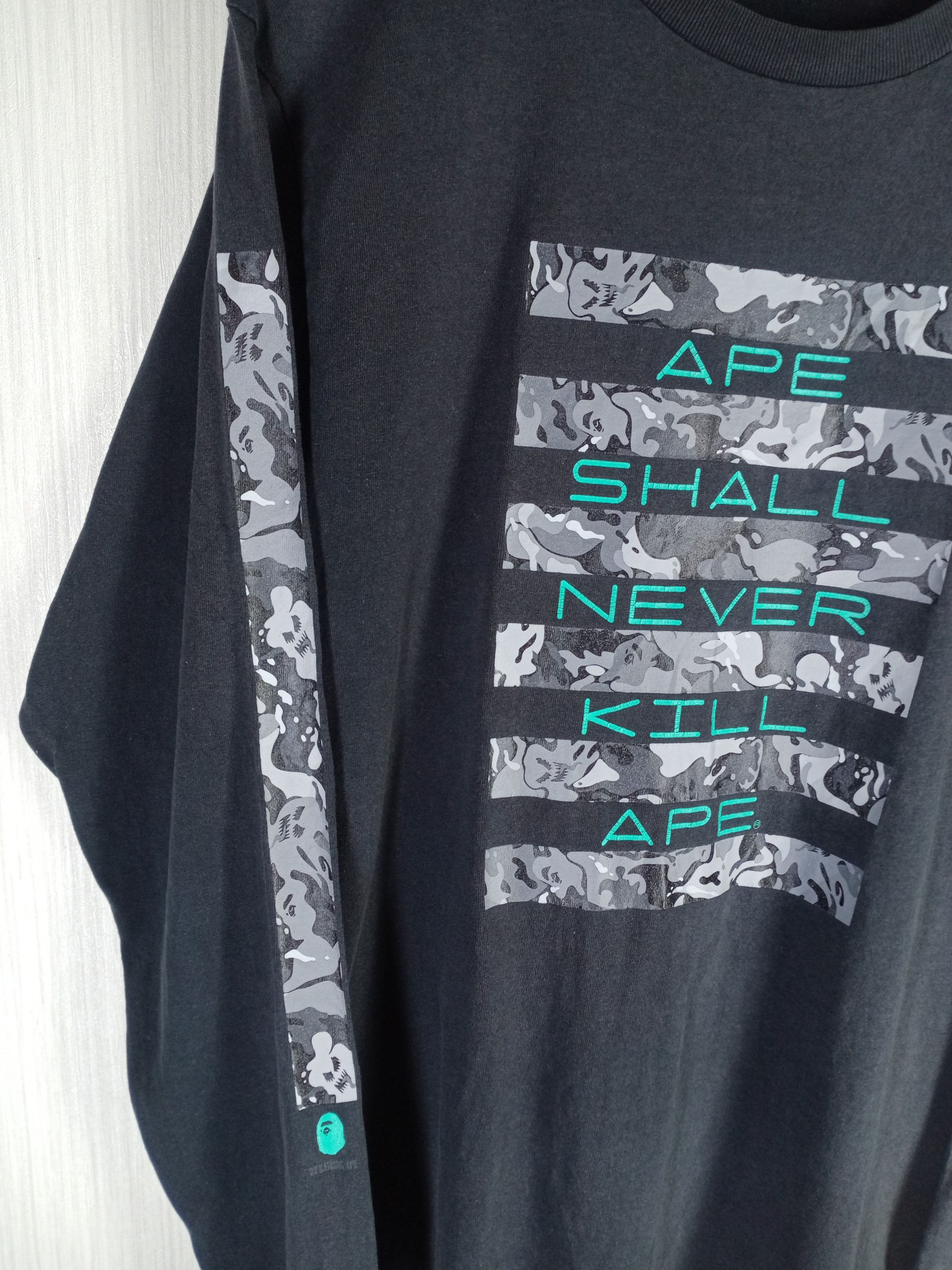 Bape Vintage BAPE Ape Shall Never Kill Ape Long Sleeve Tshirt Size US M / EU 48-50 / 2 - 2 Thumbnail