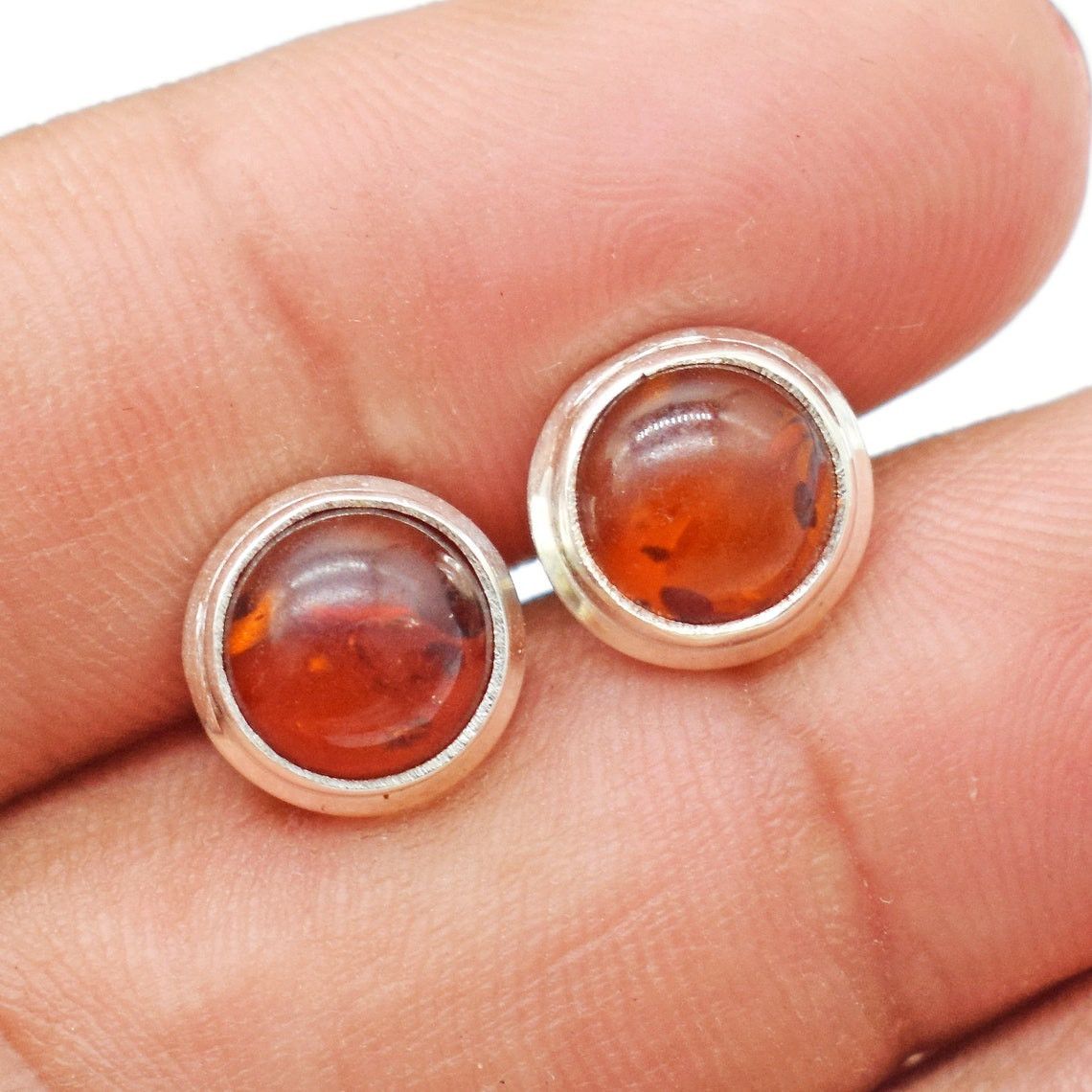 Handmade Natural Baltic Amber Stud Earrings: Sterling Silver Jewelry Size ONE SIZE - 2 Thumbnail