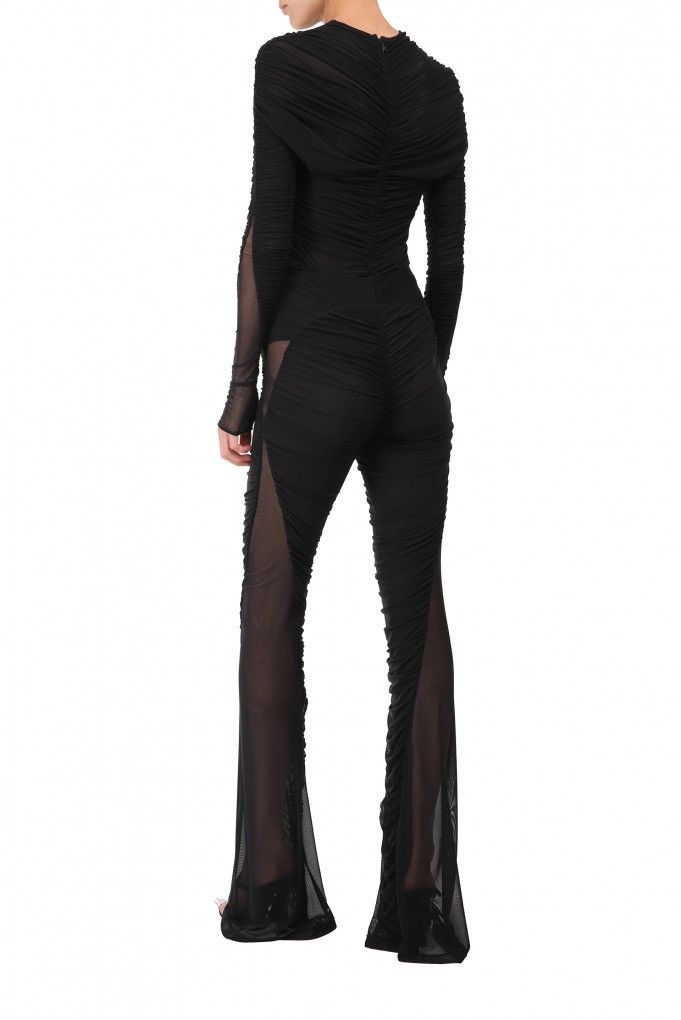 Mugler Last Size Mugler Gathered Semi-Sheer Black Bodysuit Size XS / US 0-2 / IT 36-38 - 3 Thumbnail