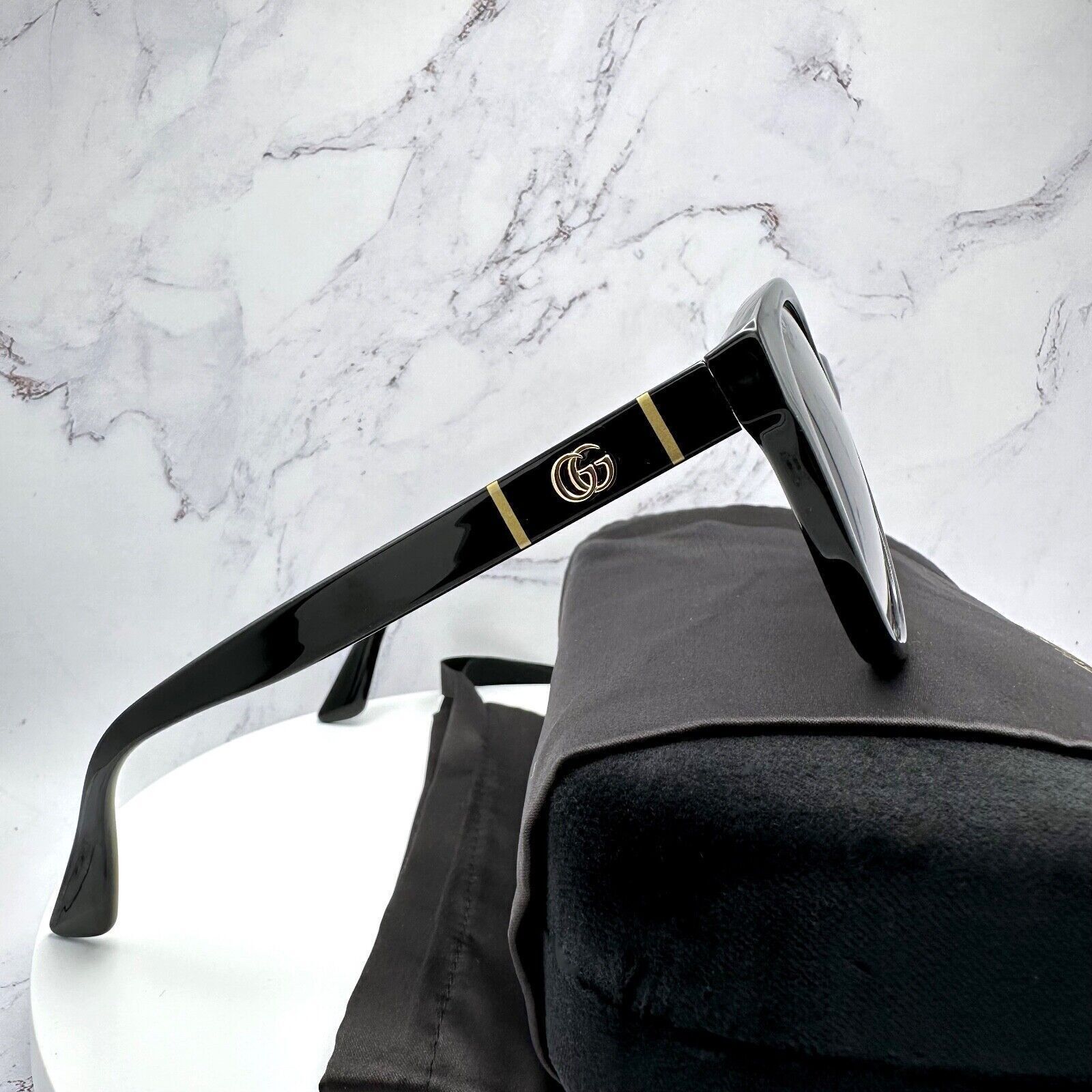 Gucci New Gucci Sunglasses Black Acetate Round Gold Metal GG Logo Size ONE SIZE - 13 Thumbnail